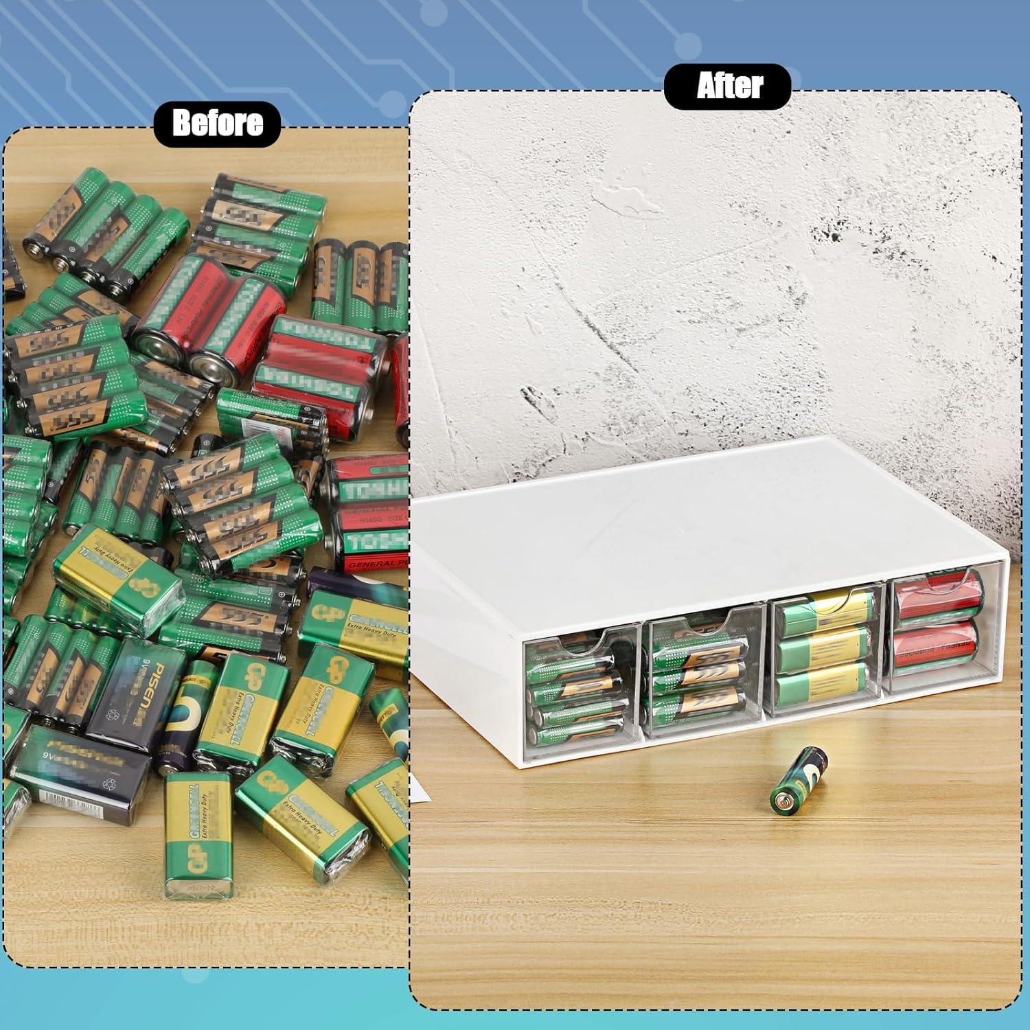 Organizador de Baterías BTSKY Acrílico Blanco 4 Cajones