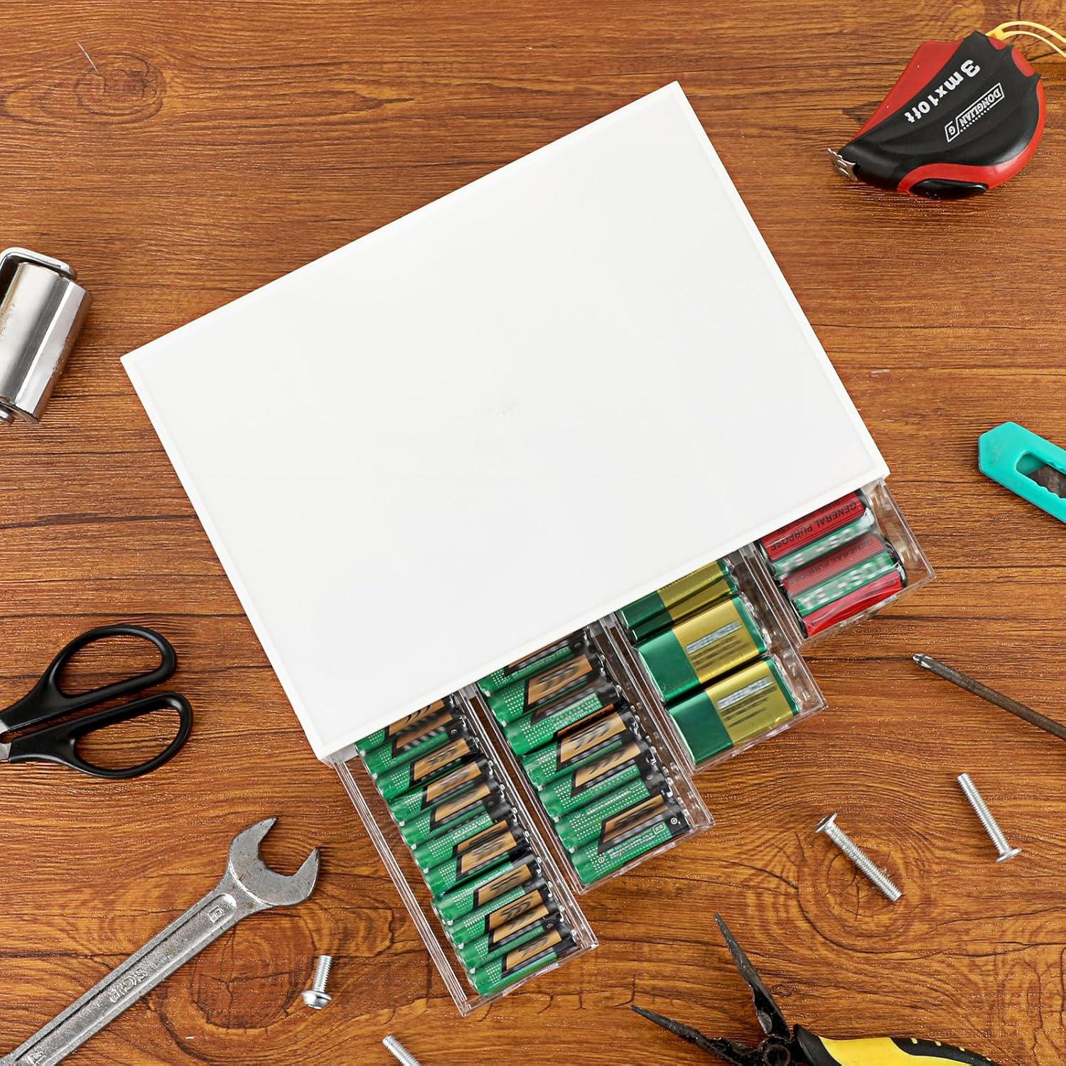 Organizador de Baterías BTSKY Acrílico Blanco 4 Cajones