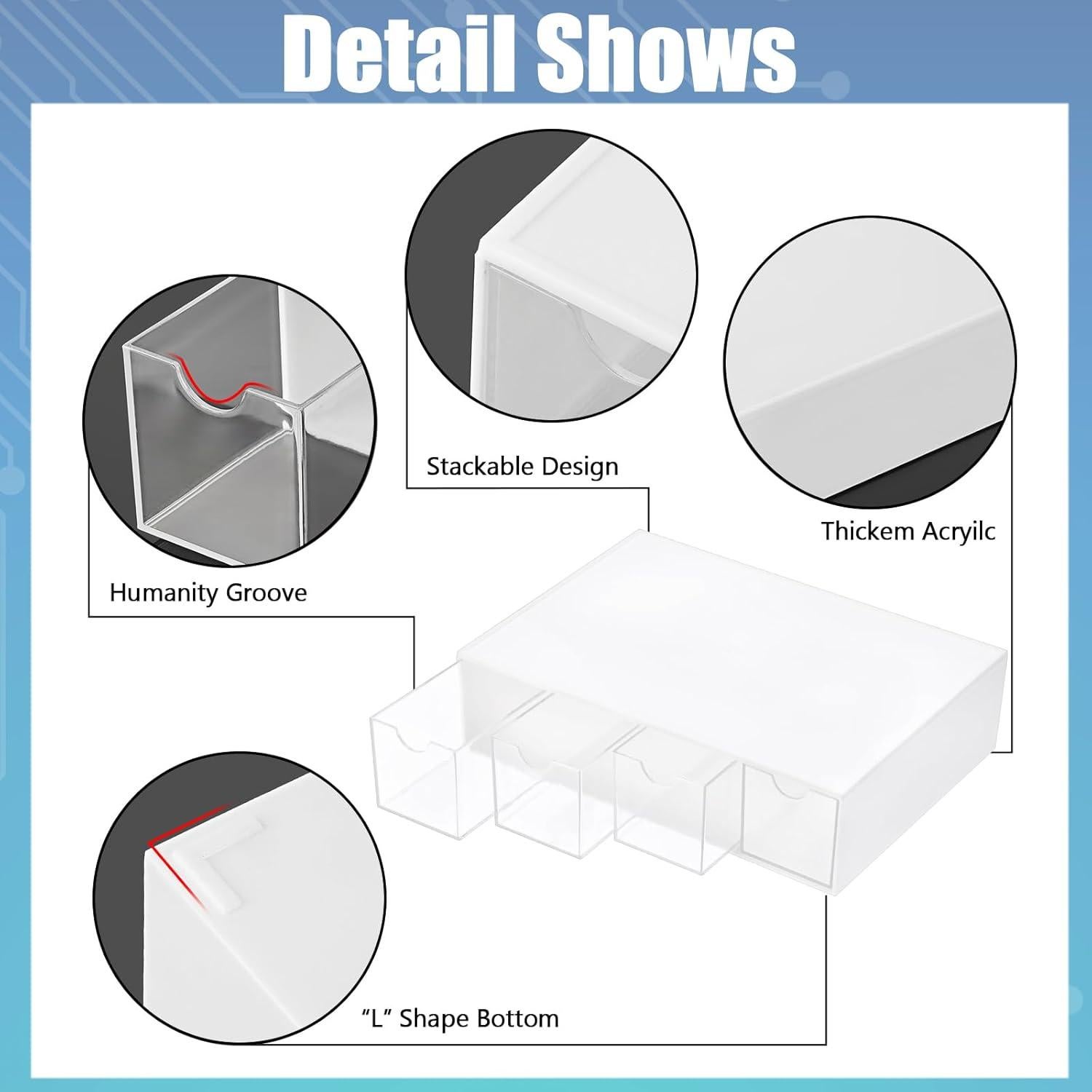 Organizador de Baterías BTSKY Acrílico Blanco 4 Cajones