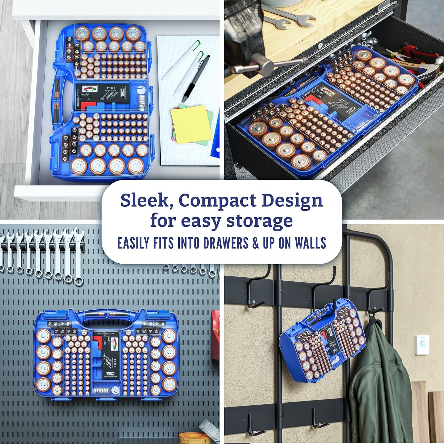 Organizador de Baterías con Probador - 180 Baterías - Azul