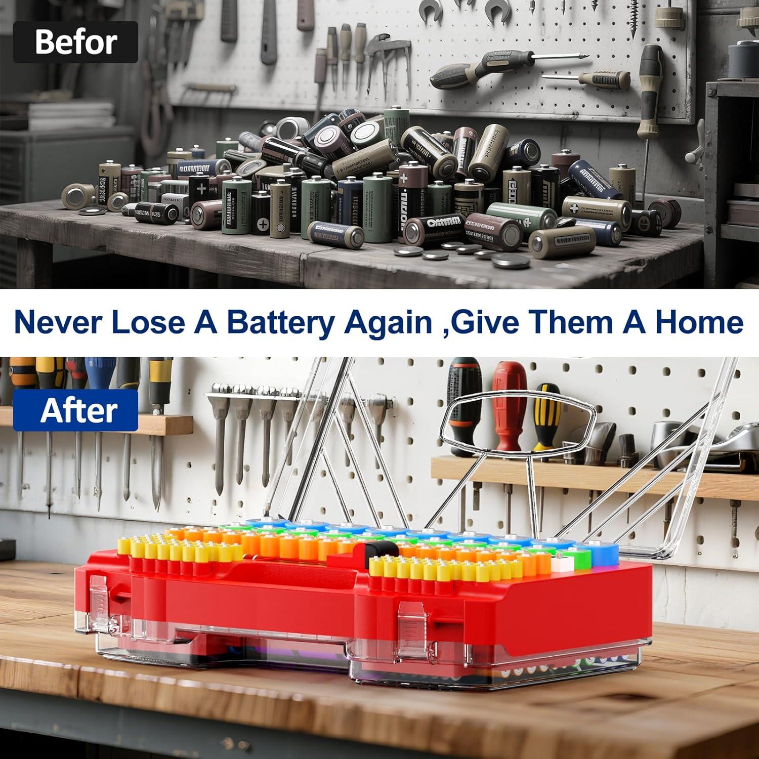 Organizador de Baterías RESGKZE Rojo con Probador 285+ Baterías