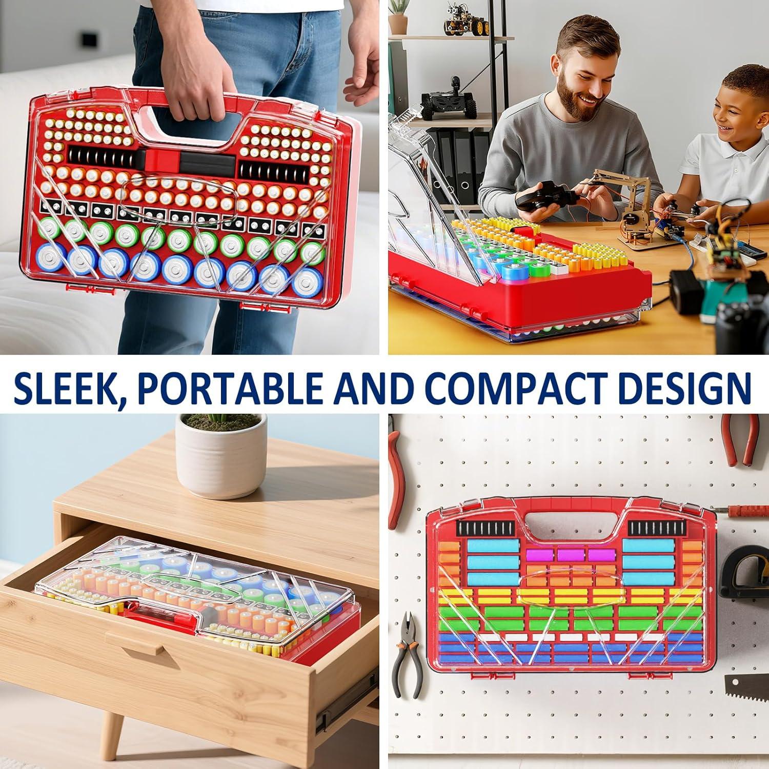 Organizador de Baterías RESGKZE Rojo con Probador 285+ Baterías