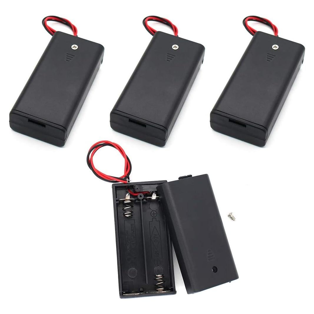 Soporte de Batería AA x 2 con Cables y Interruptor ON/OFF - Paquete de 4