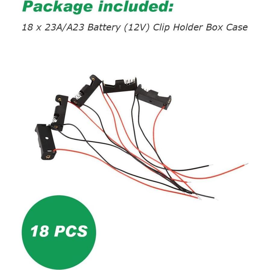 Paquete de 18 Soportes de Batería A23 12V con Cables Negro