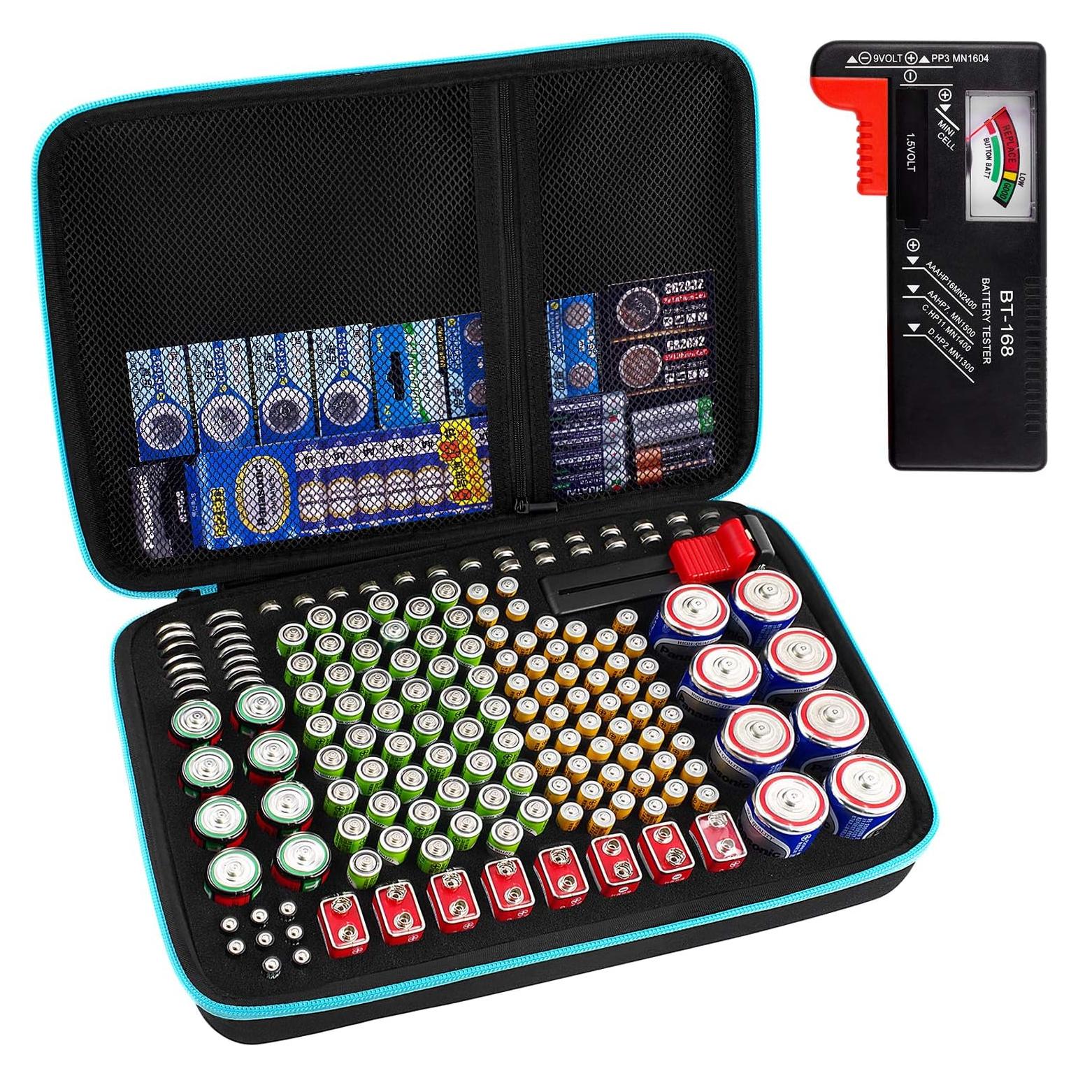 PAIYULE Battery Organizer Storage Case Box with Tester Checker, 220+ Batteries Holder Bag fits for AA AAA AAAA 9V C D Lithium 3V LR44 1.5V CR1632 CR2032 Home Garage Container