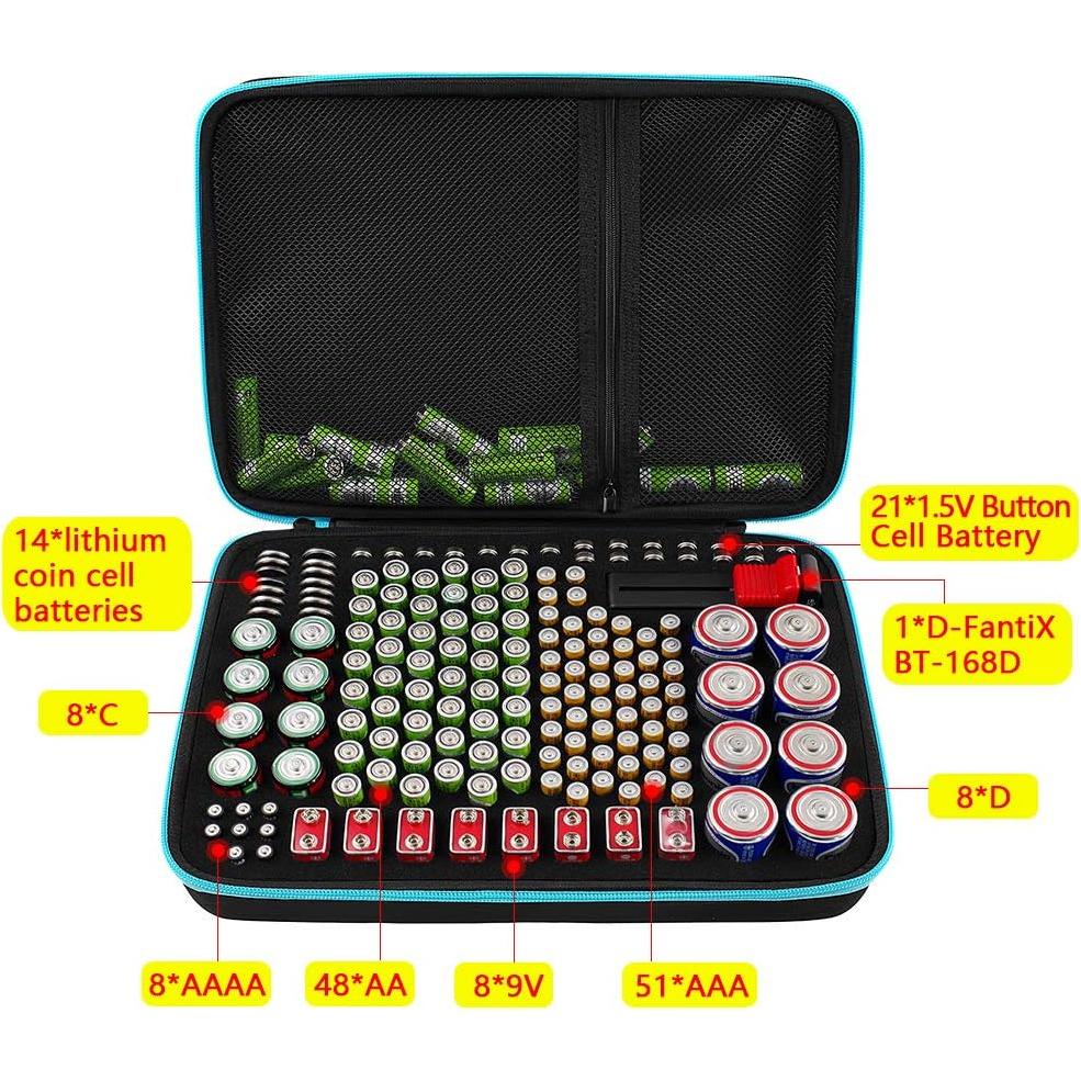 PAIYULE Battery Organizer Storage Case Box with Tester Checker, 220+ Batteries Holder Bag fits for AA AAA AAAA 9V C D Lithium 3V LR44 1.5V CR1632 CR2032 Home Garage Container