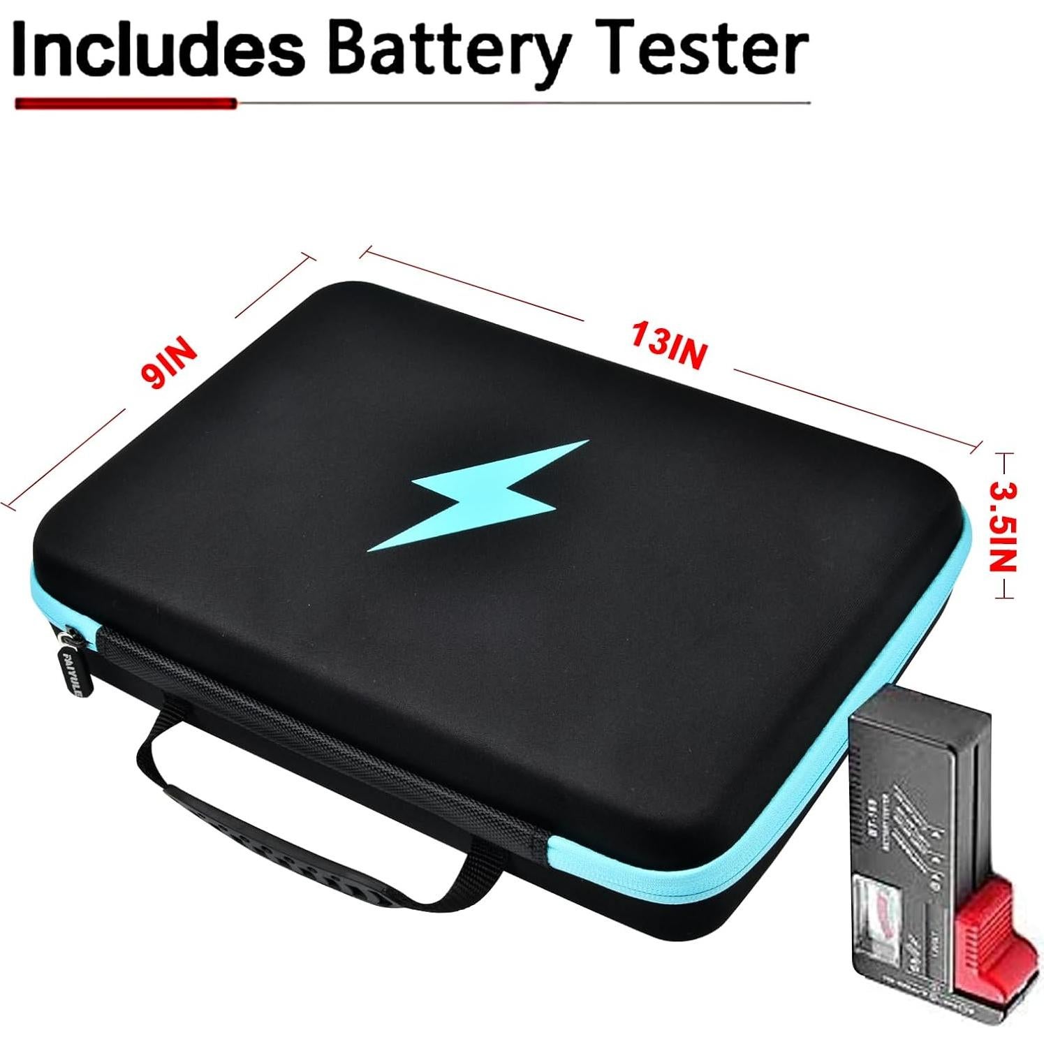 PAIYULE Battery Organizer Storage Case Box with Tester Checker, 220+ Batteries Holder Bag fits for AA AAA AAAA 9V C D Lithium 3V LR44 1.5V CR1632 CR2032 Home Garage Container