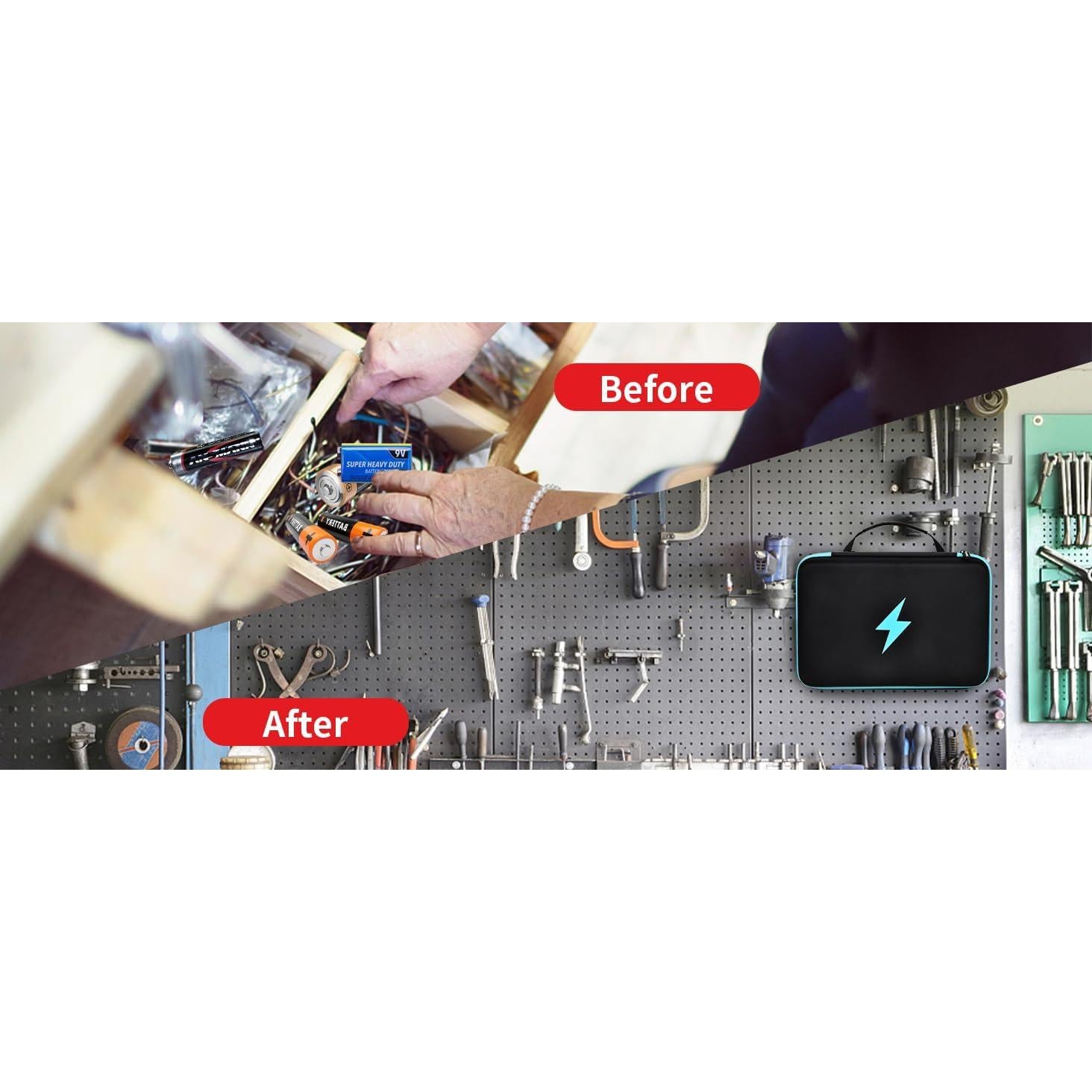 PAIYULE Battery Organizer Storage Case Box with Tester Checker, 220+ Batteries Holder Bag fits for AA AAA AAAA 9V C D Lithium 3V LR44 1.5V CR1632 CR2032 Home Garage Container