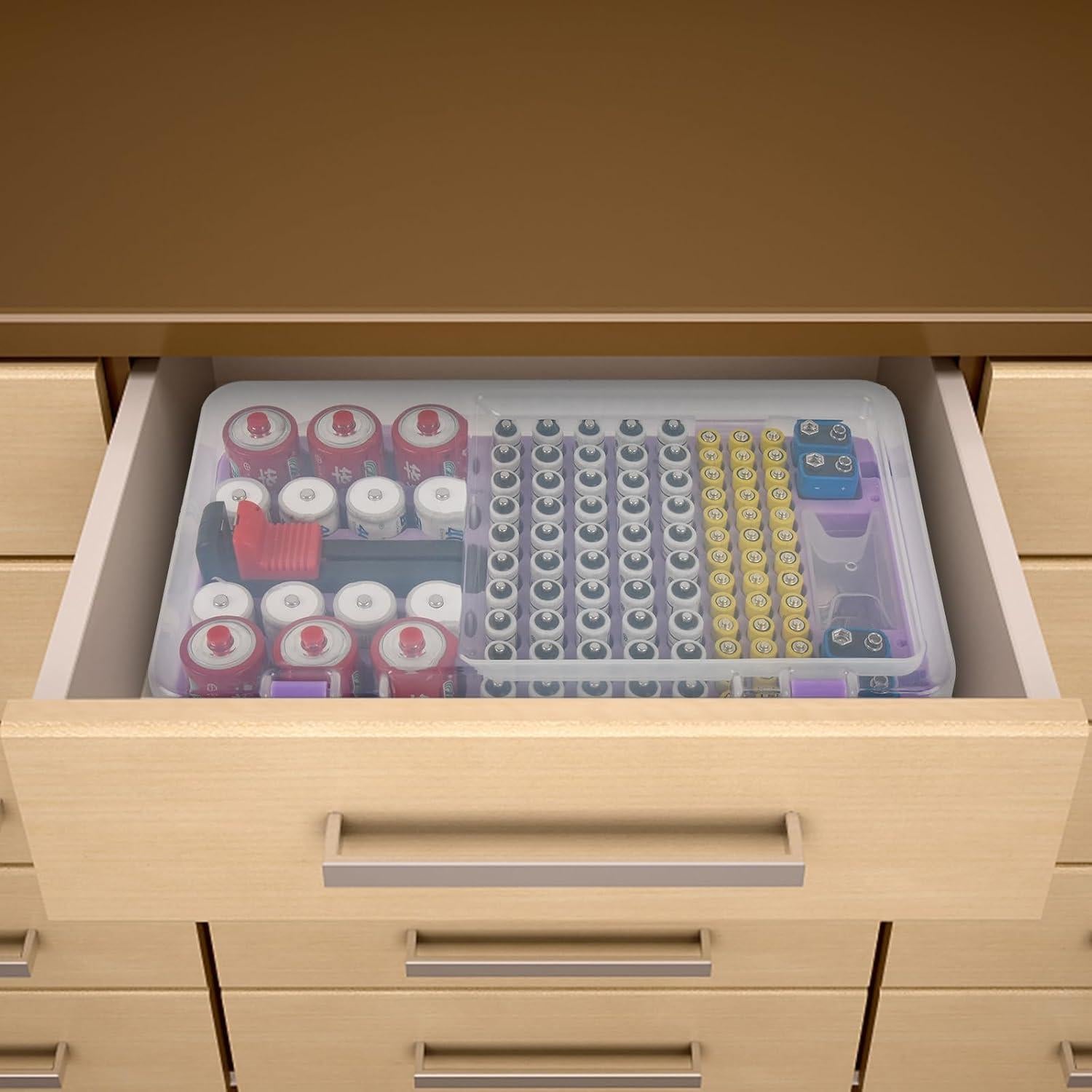 Caja organizadora de baterías Xuerdon con probador - 120+ piezas