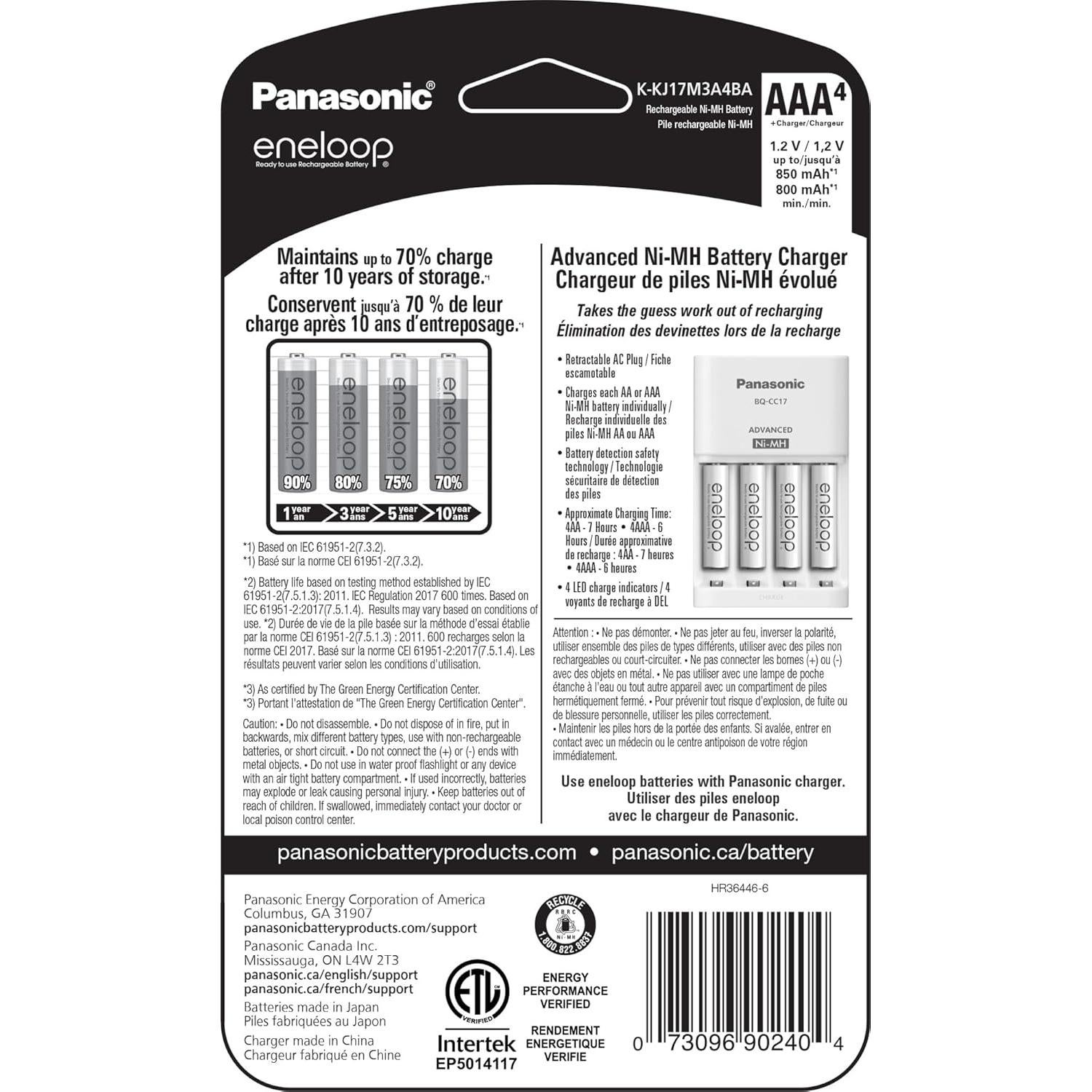 Cargador de Baterías Panasonic K-KJ17M3A4BA con 4 AAA eneloop