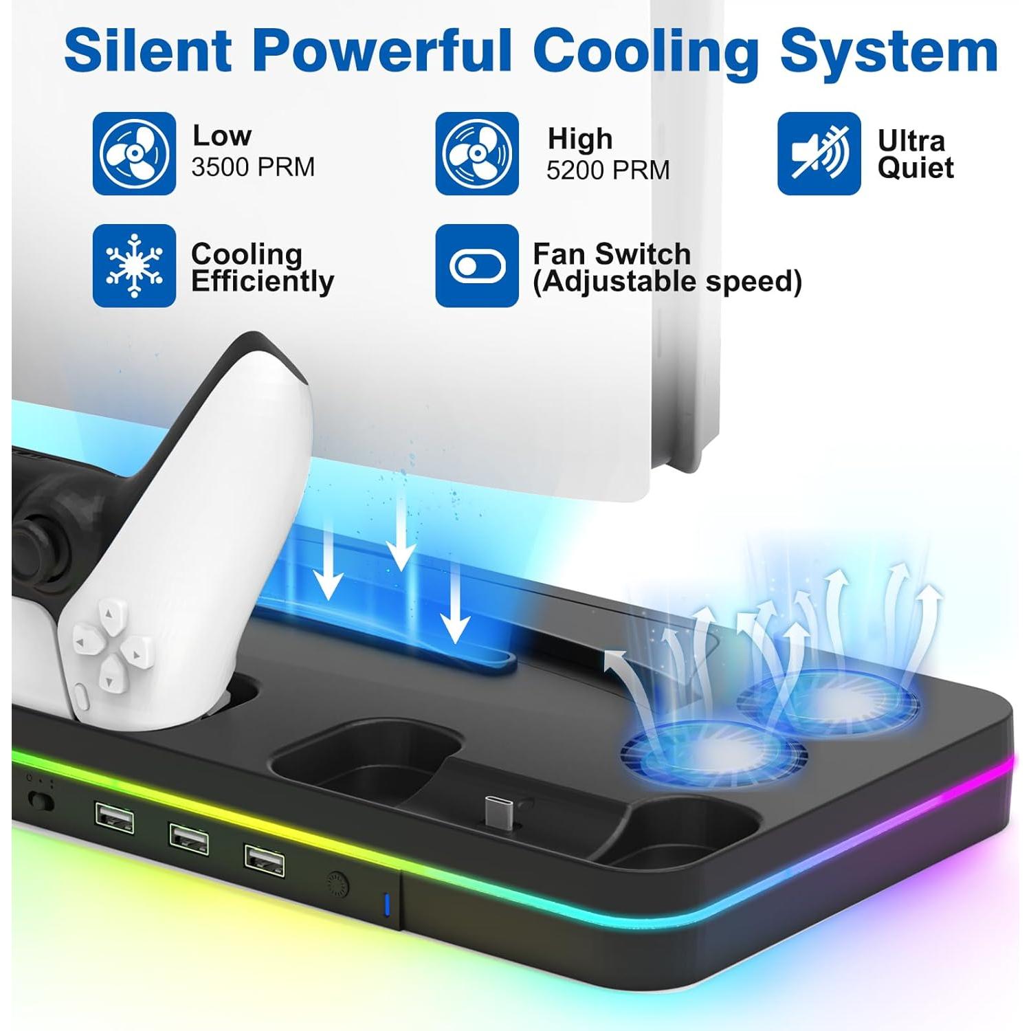 Estación de Enfriamiento PS5 Slim KEPLUG con Carga y RGB