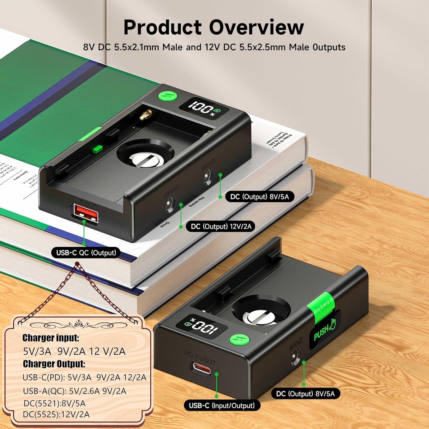 Placa de Montaje Adaptador Batería NP-F Palogreen 12V/8V USB-C