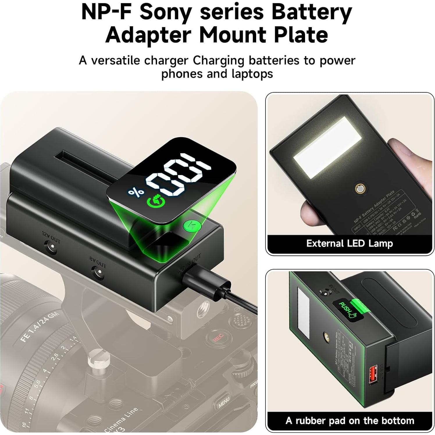 Placa de Montaje Adaptador Batería NP-F Palogreen 12V/8V USB-C
