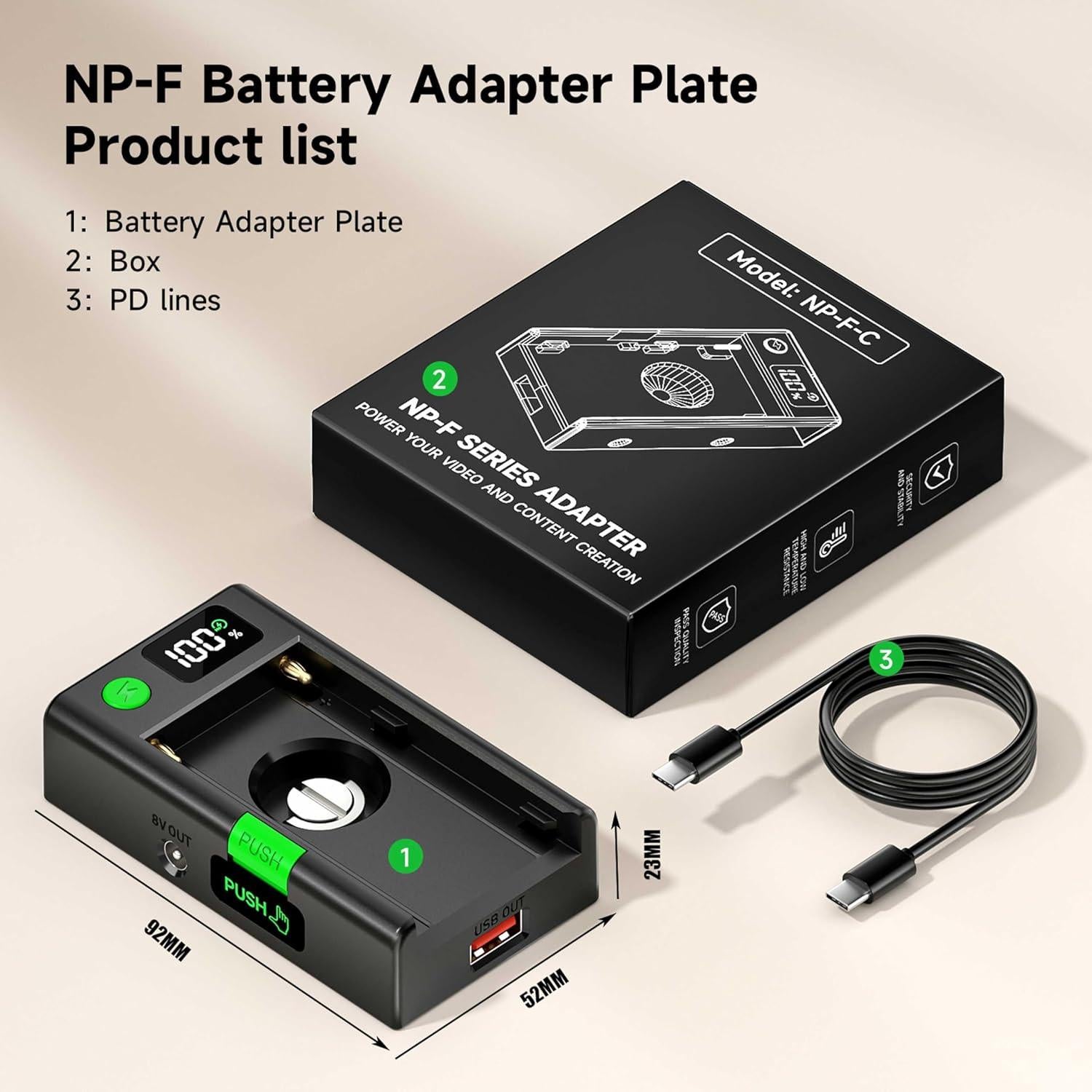 Placa de Montaje Adaptador Batería NP-F Palogreen 12V/8V USB-C