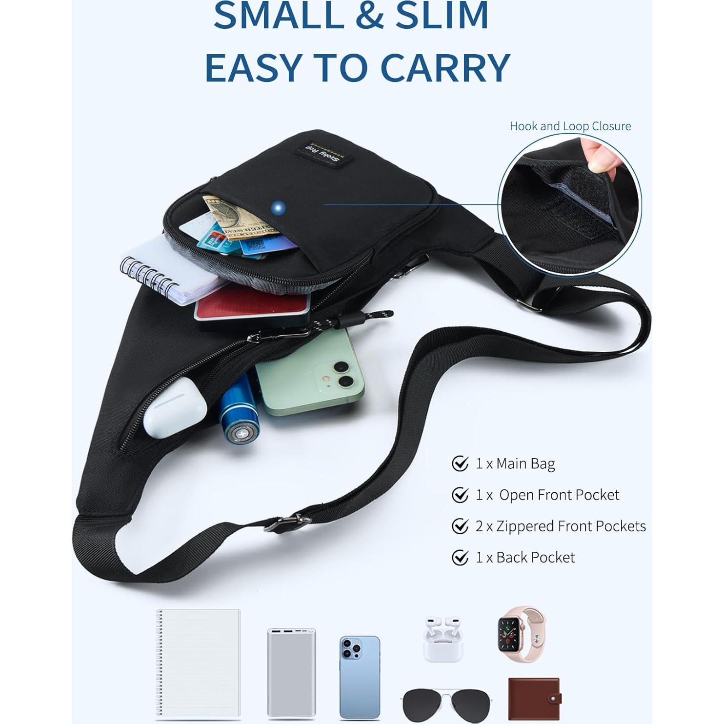 Bolsa Sling Antirrobo Seoky Rop Negra 5 Compartimentos