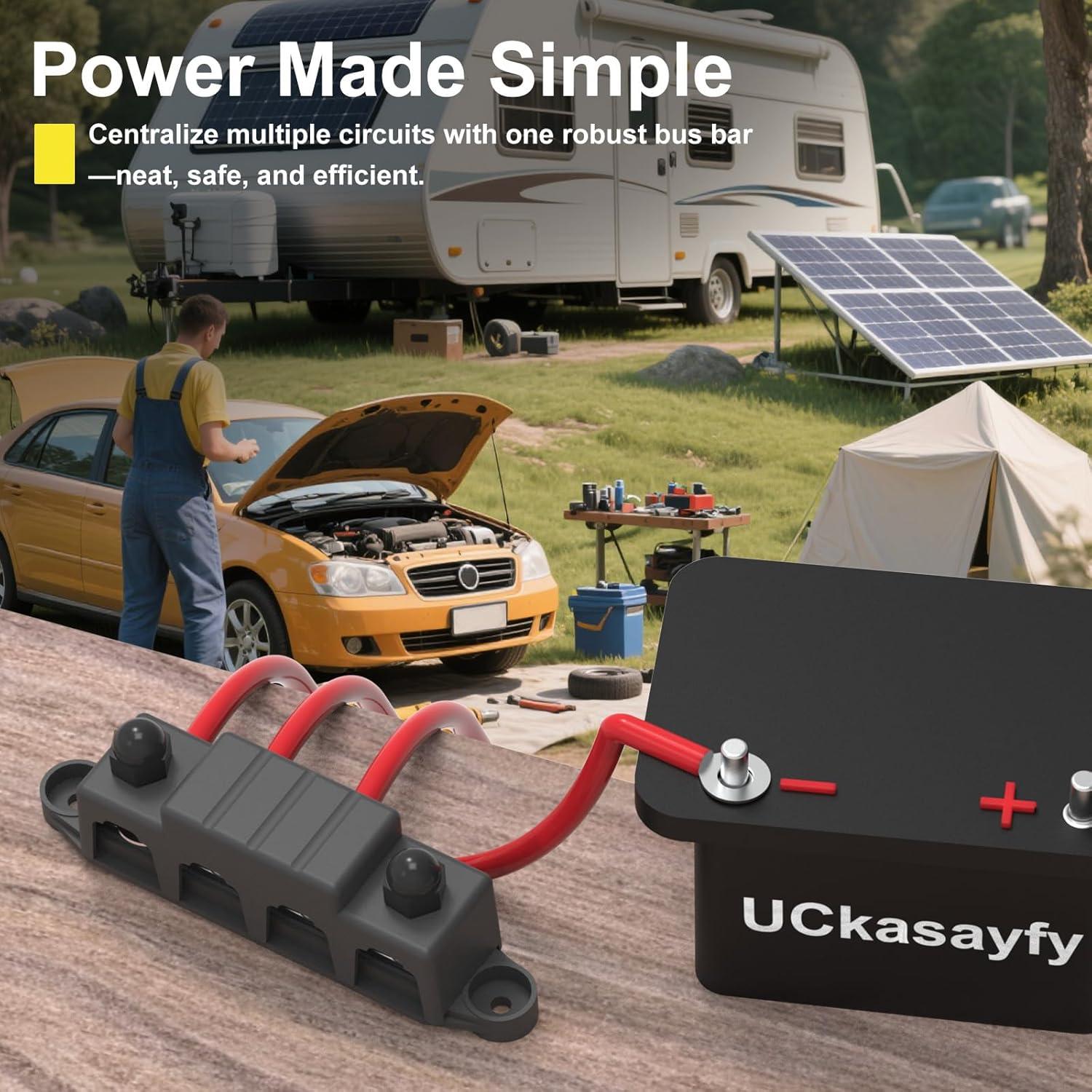 Bloque de Distribución de Energía Bus Bar 250A 12V Negro