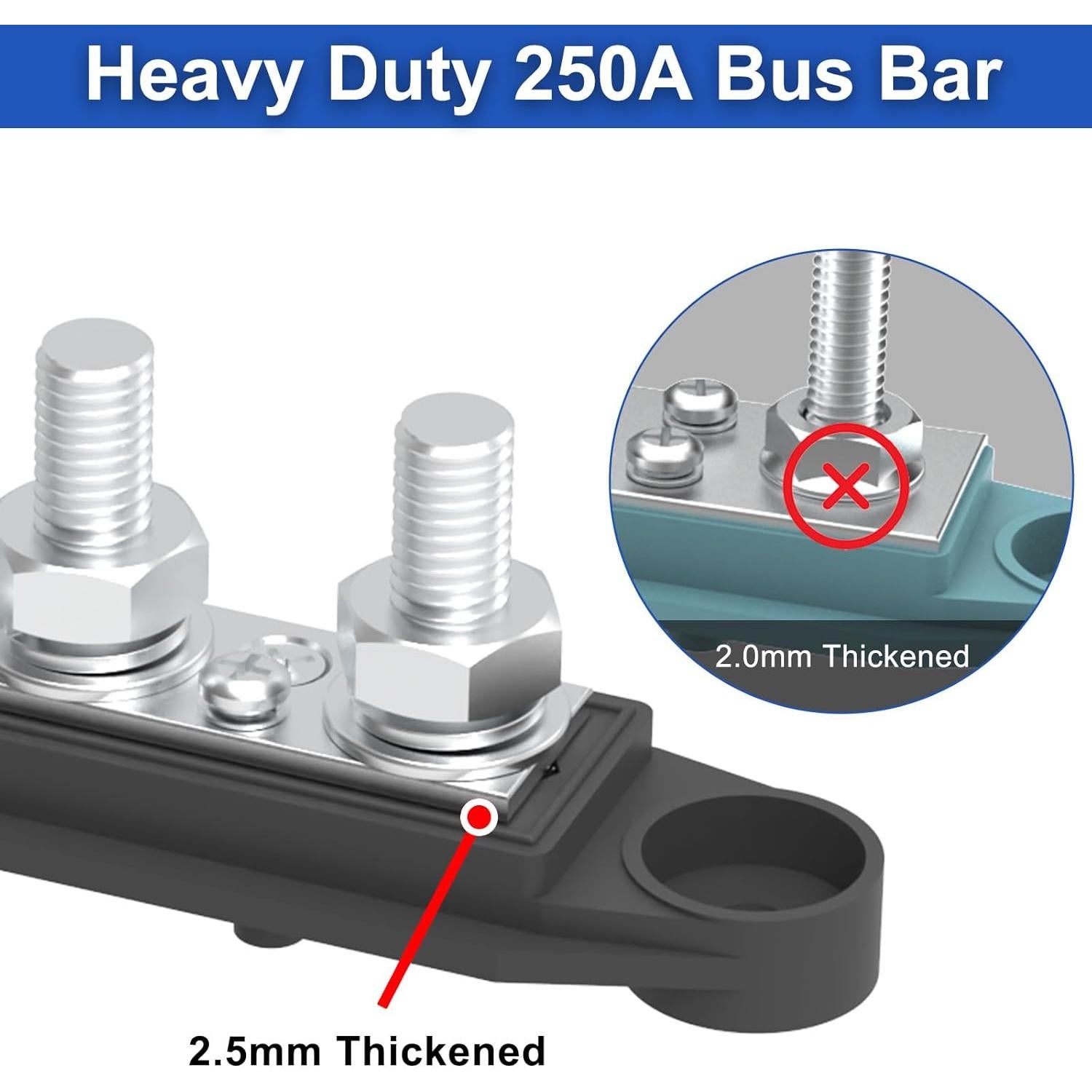 Bloque de Distribución de Energía Bus Bar 250A 12V Negro