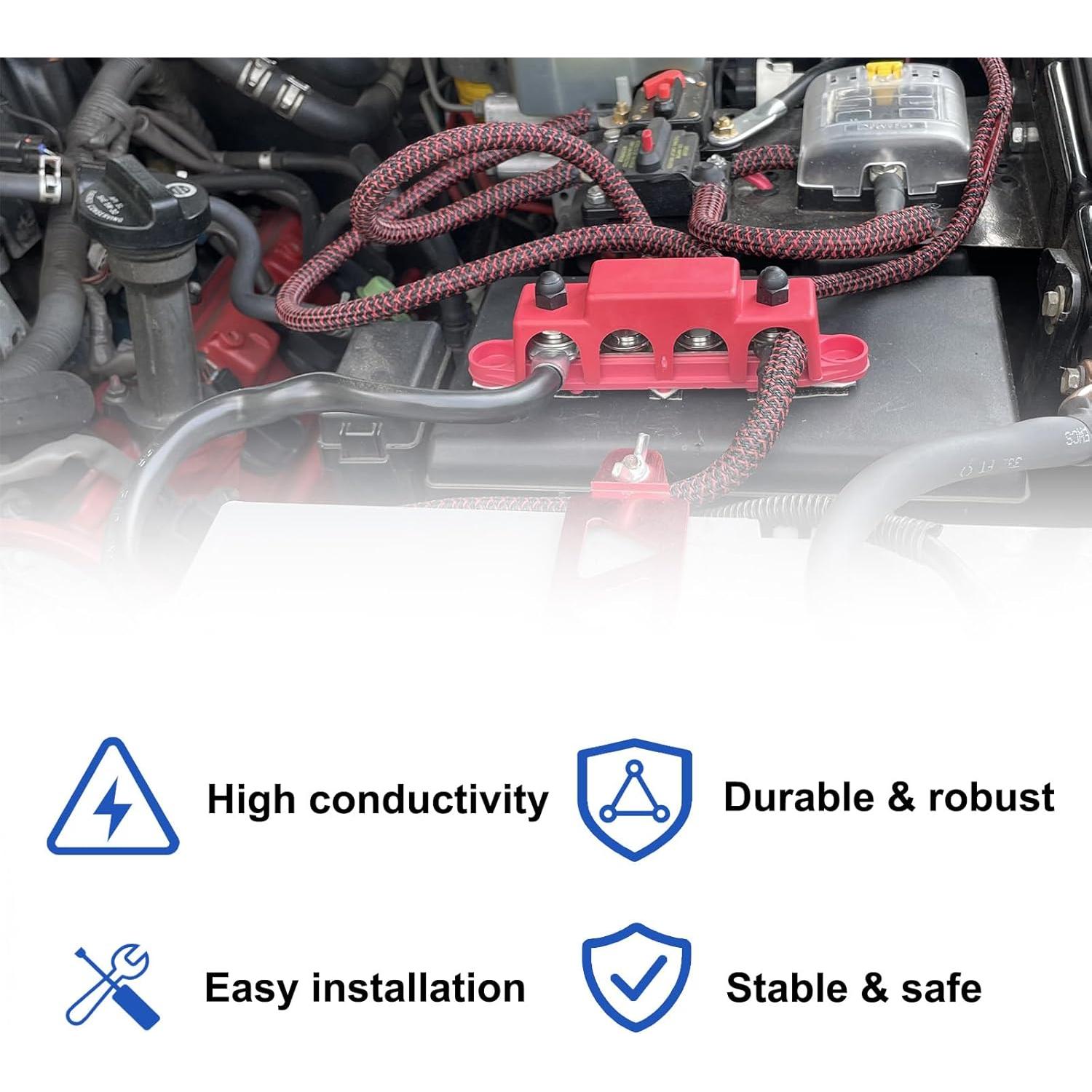 Bloque de Distribución de Energía Bus Bar 250A 12V Negro