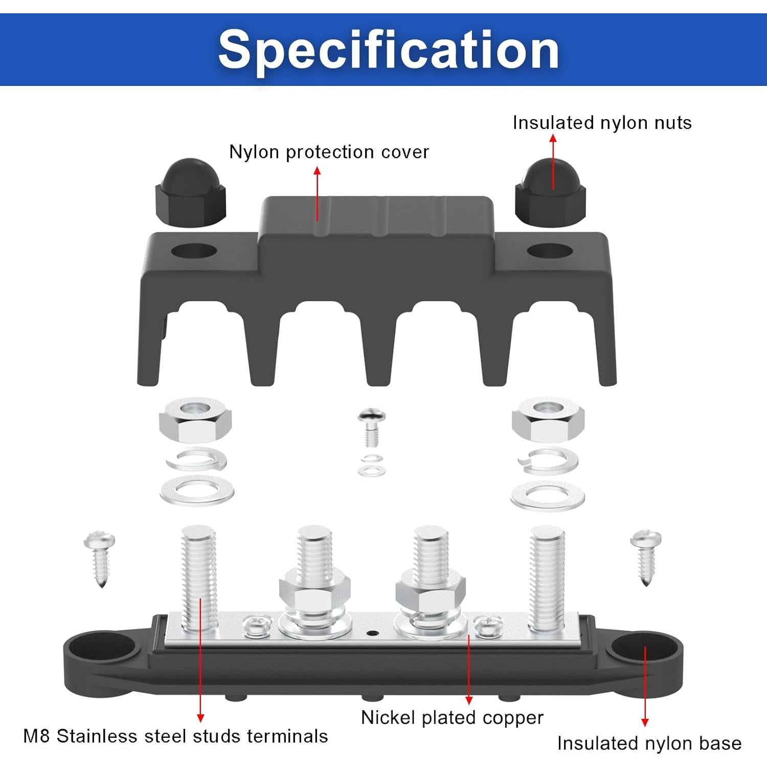 Bloque de Distribución de Energía Bus Bar 250A 12V Negro