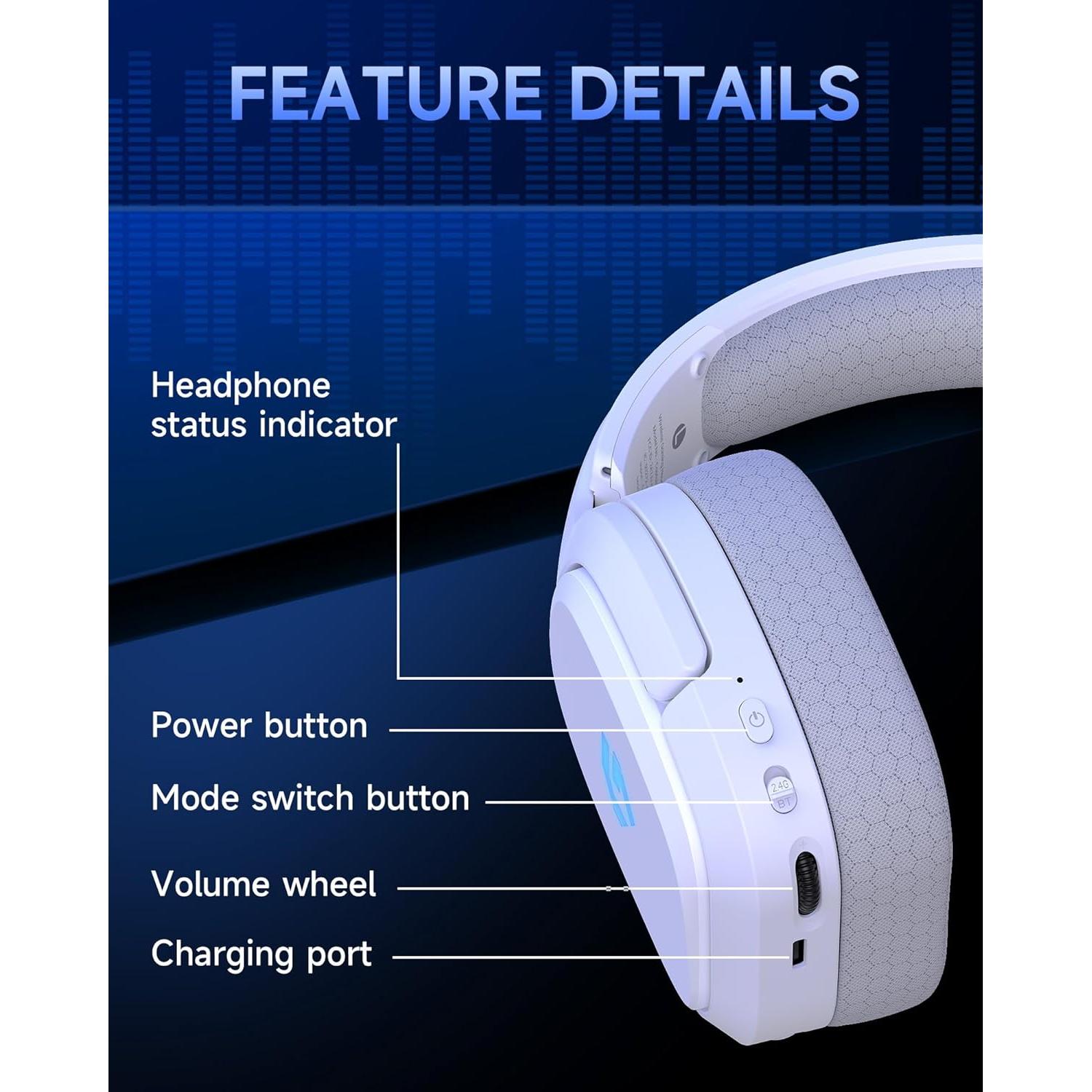 Auriculares Gaming Inalámbricos GMRPWNAGE CT700 50mm 30H Blanco