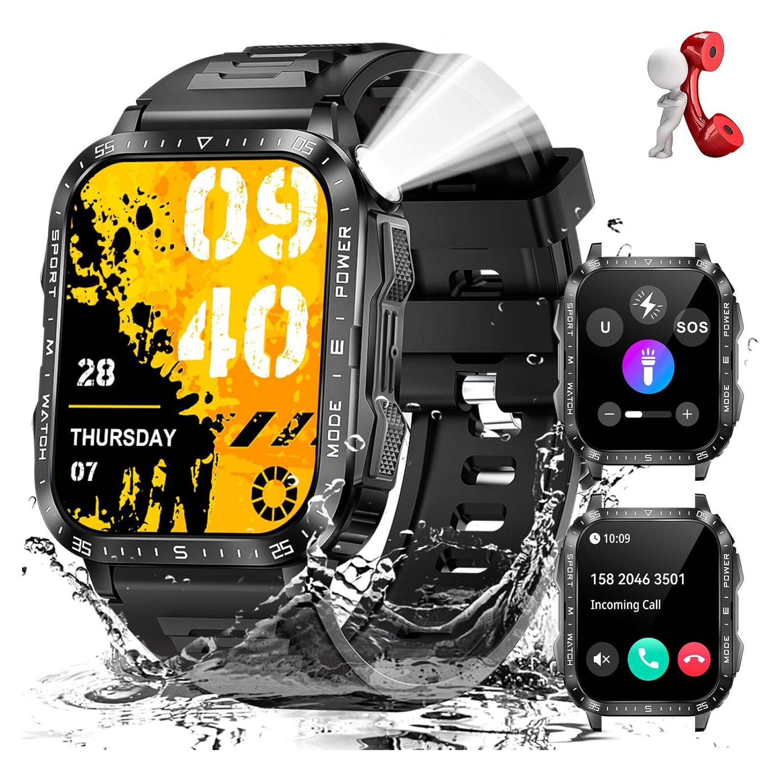 Reloj Inteligente Militar Dealark con Linterna LED 2.0" Negro