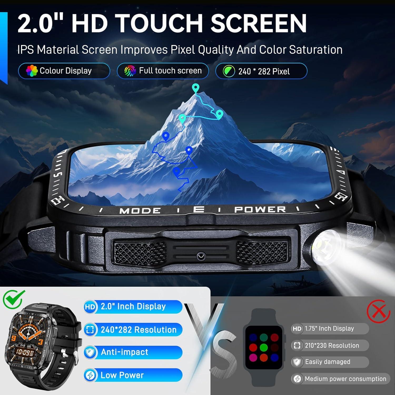 Reloj Inteligente Militar Dealark con Linterna LED 2.0" Negro