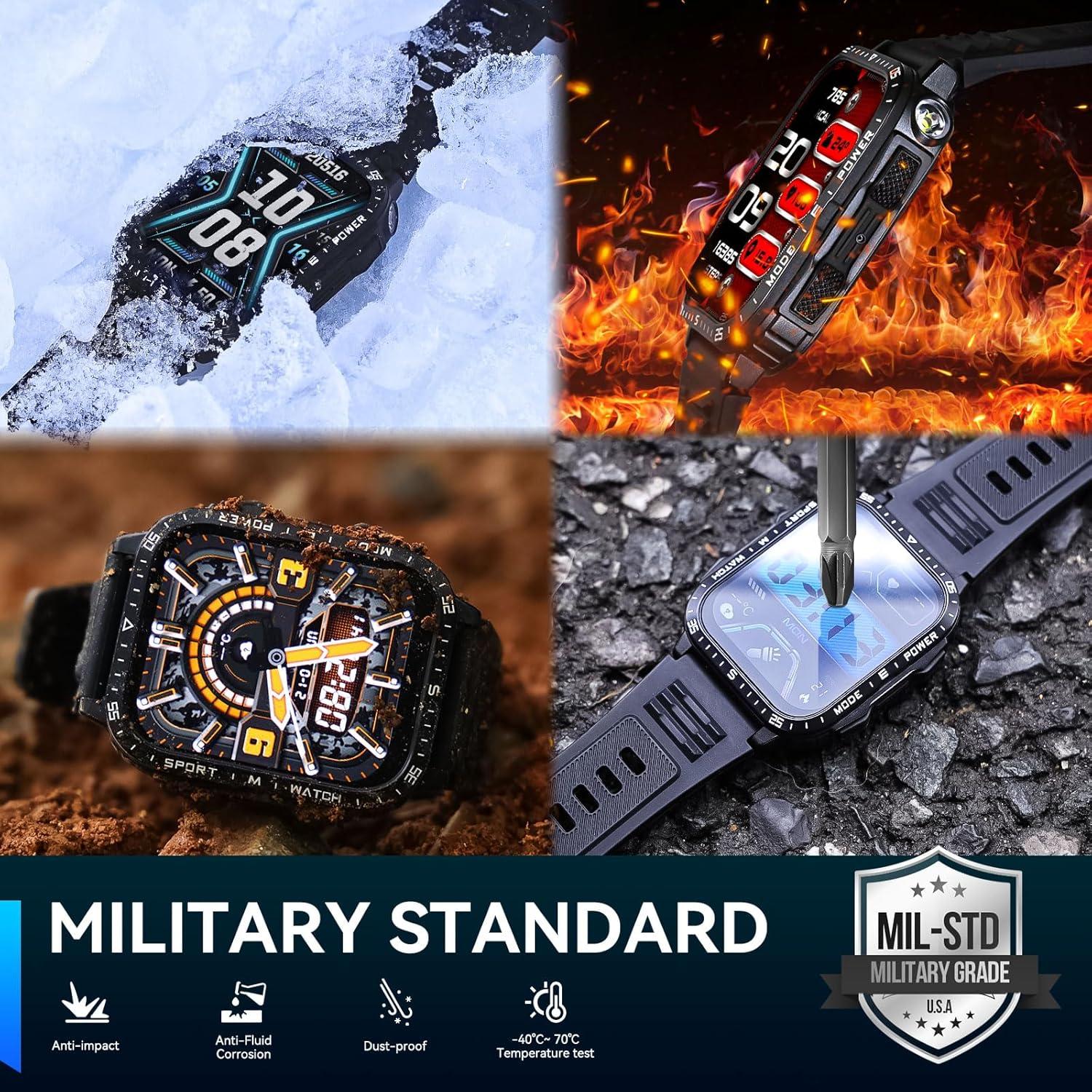 Reloj Inteligente Militar Dealark con Linterna LED 2.0" Negro