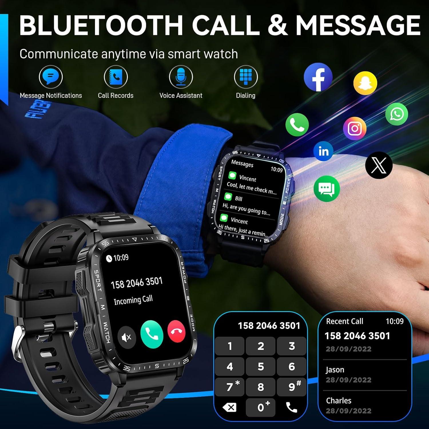 Reloj Inteligente Militar Dealark con Linterna LED 2.0" Negro