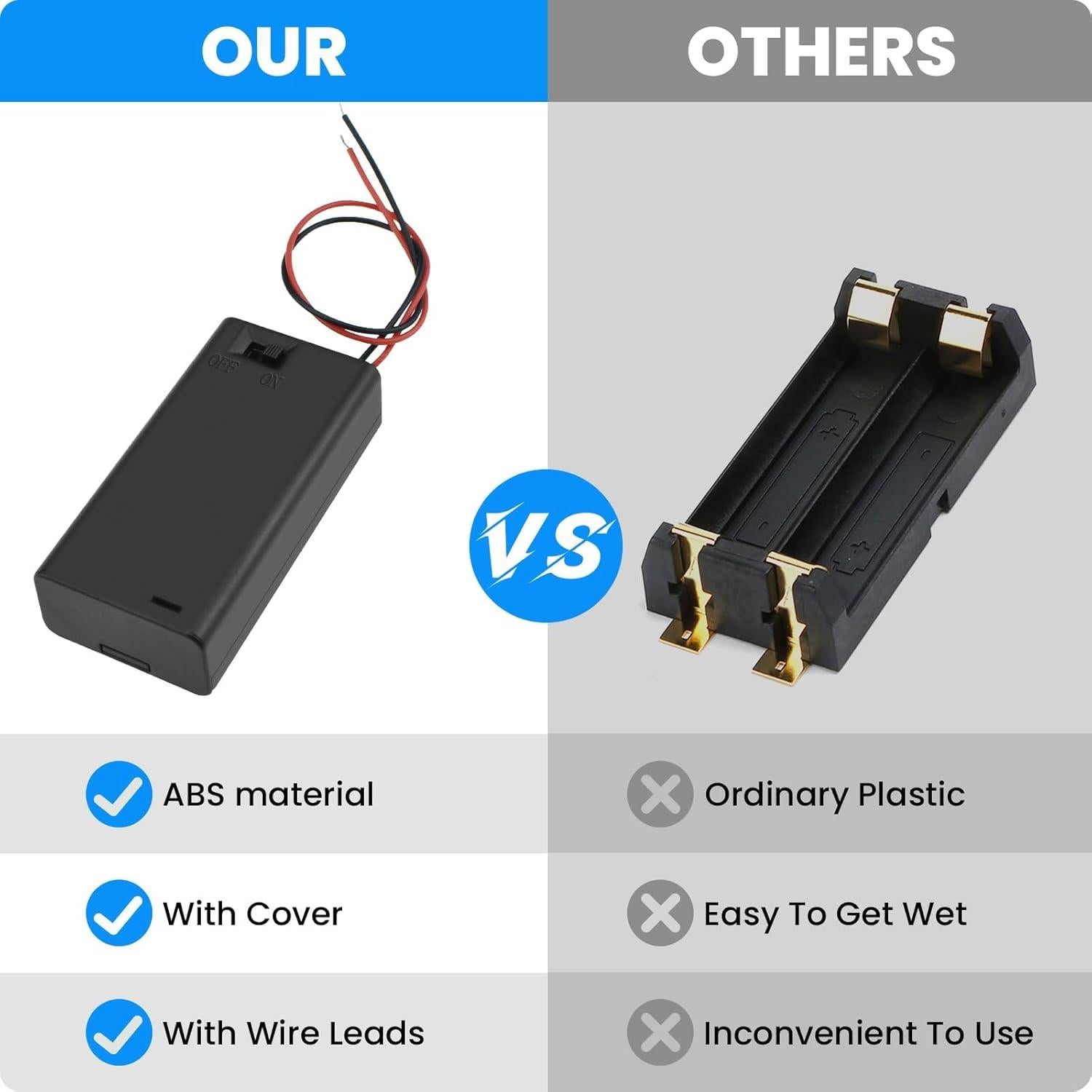 Soporte de Batería AA 2 x 1.5V con Interruptor ON/OFF - 4 Piezas