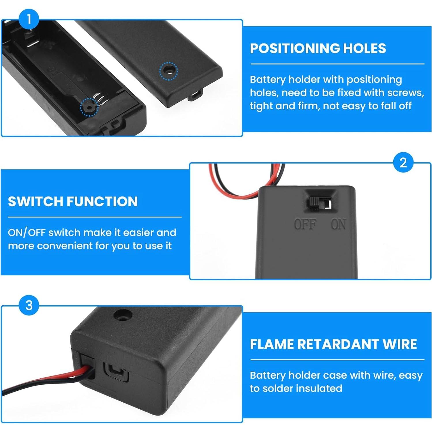 Soporte de Batería AA 2 x 1.5V con Interruptor ON/OFF - 4 Piezas
