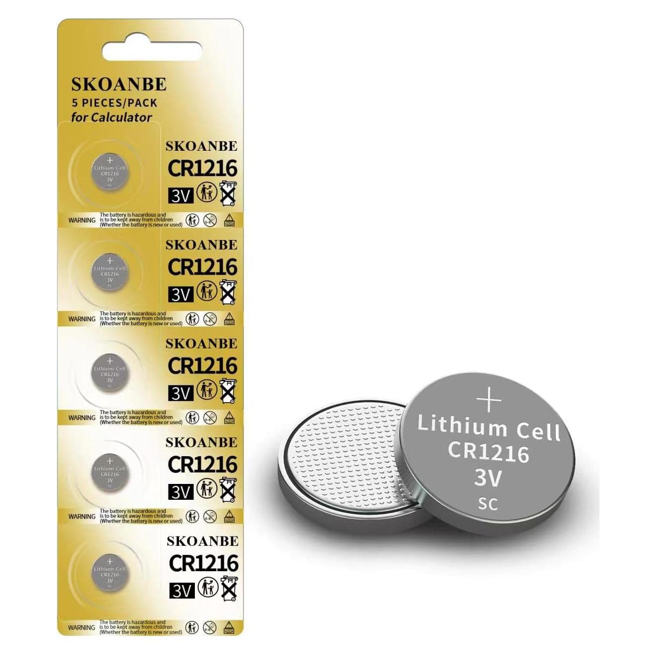 Baterías de Litio CR1216 3V SKOANBE - Paquete de 5 Piezas