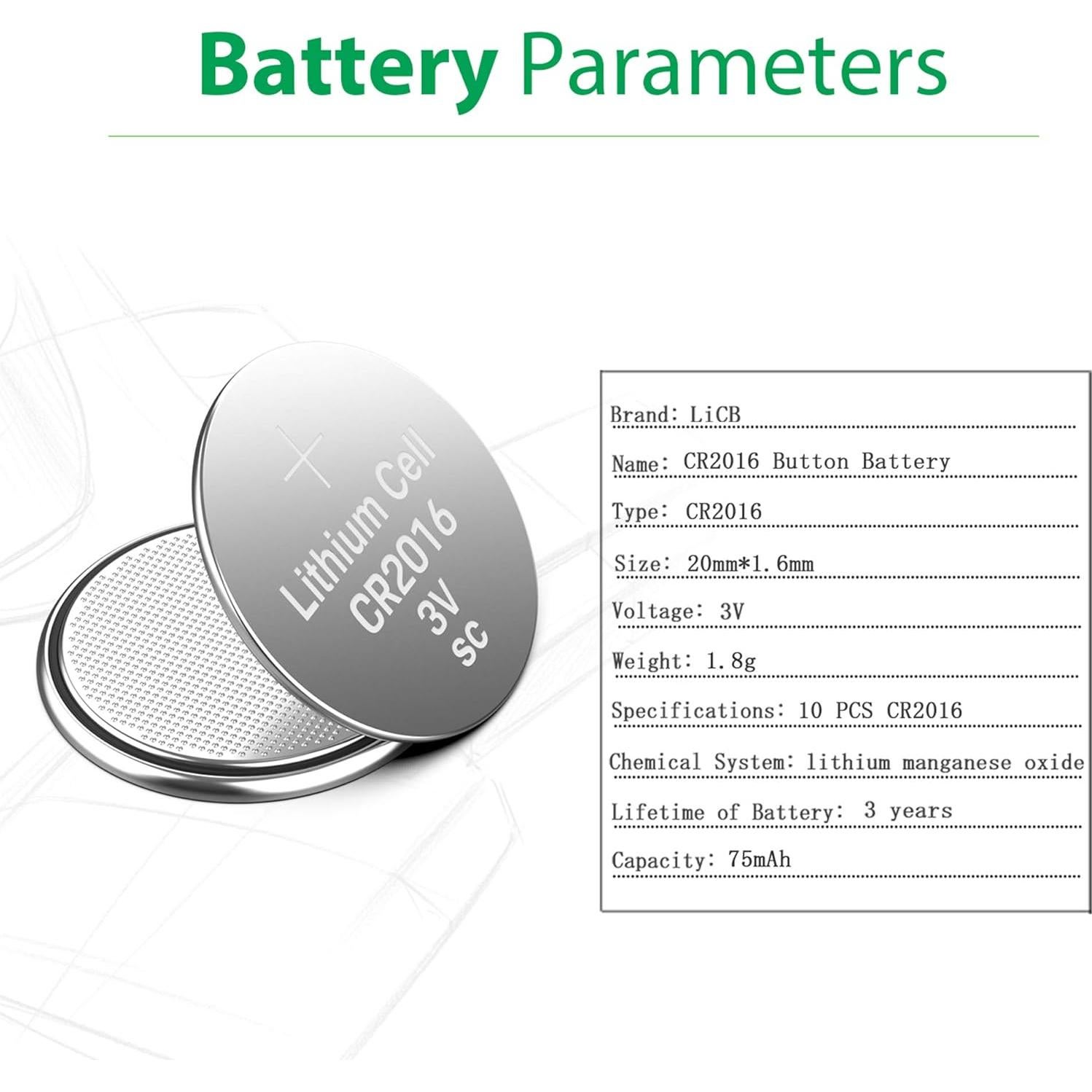 Baterías de Litio LiCB CR2016 3V - Paquete de 10 Unidades