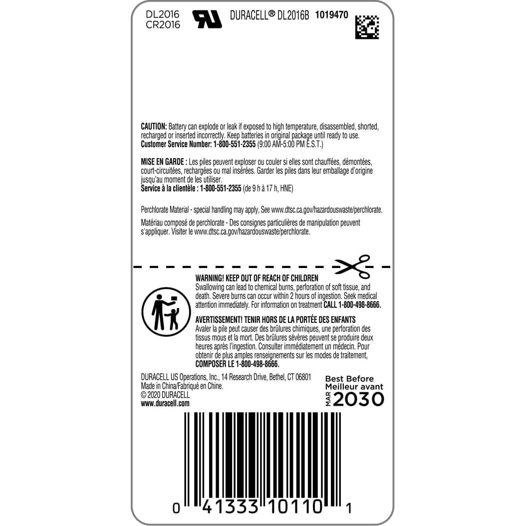 Batería de Moneda Duracell 2016 3V - Larga Duración - 1 Unidad