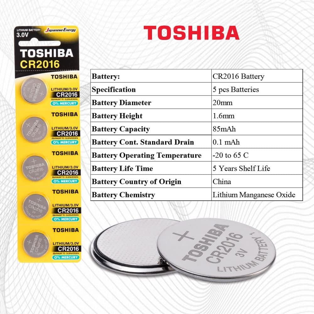 Batería de Moneda de Litio Toshiba CR2016 3V Paquete de 5