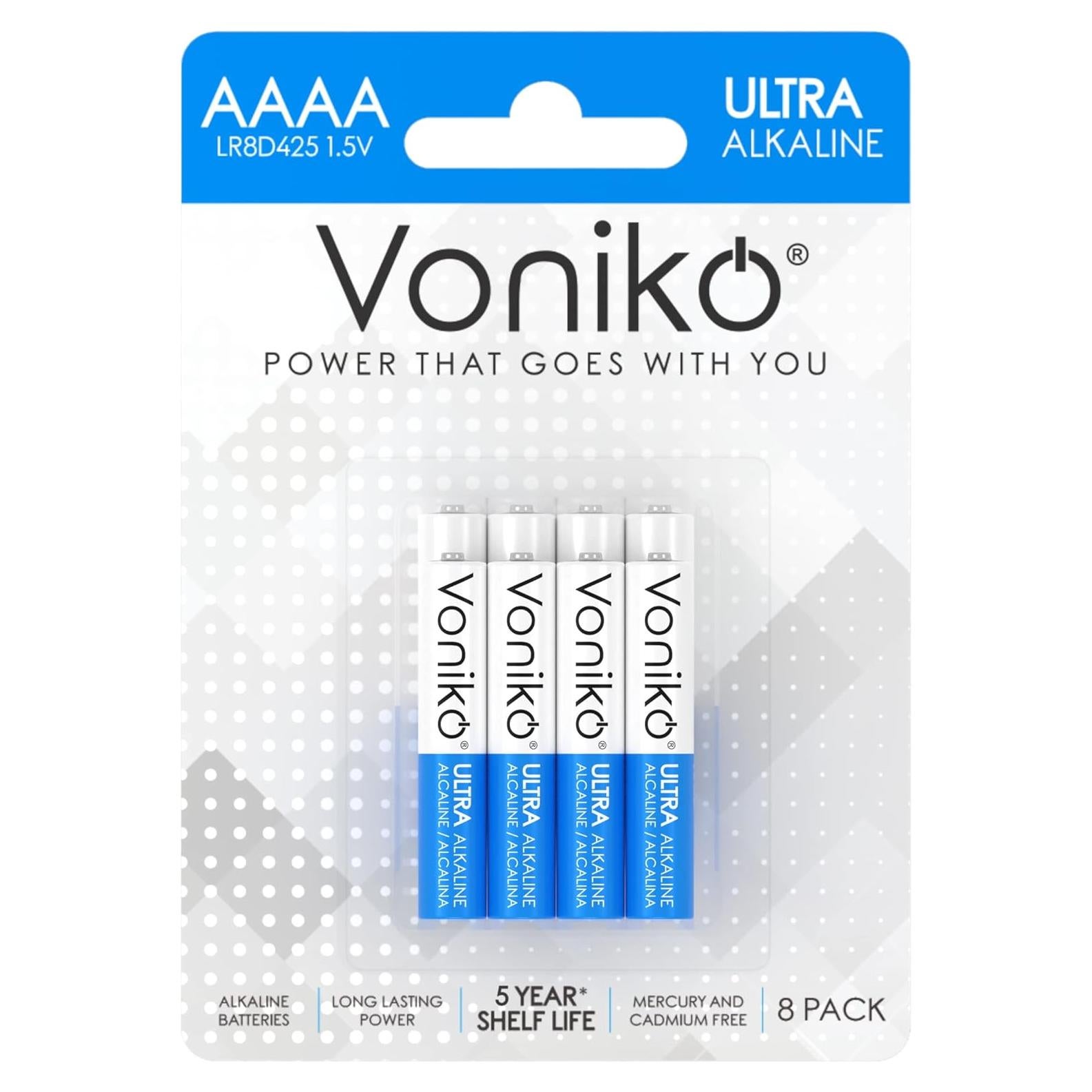 Baterías Alcalinas AAAA Voniko - Paquete de 8 Ultra Duraderas