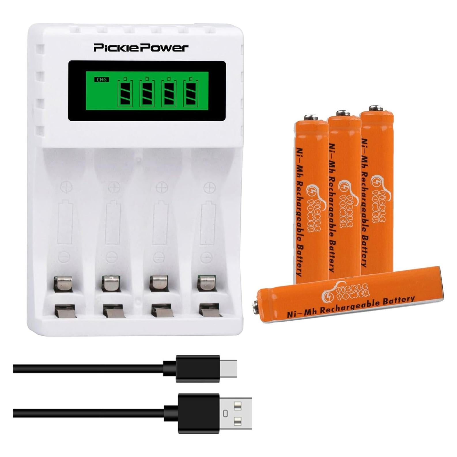 Baterías AAAA Recargables Pickle Power 500mAh + Cargador LCD