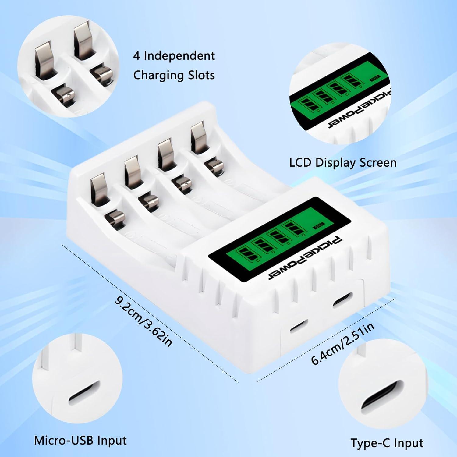 Baterías AAAA Recargables Pickle Power 500mAh + Cargador LCD