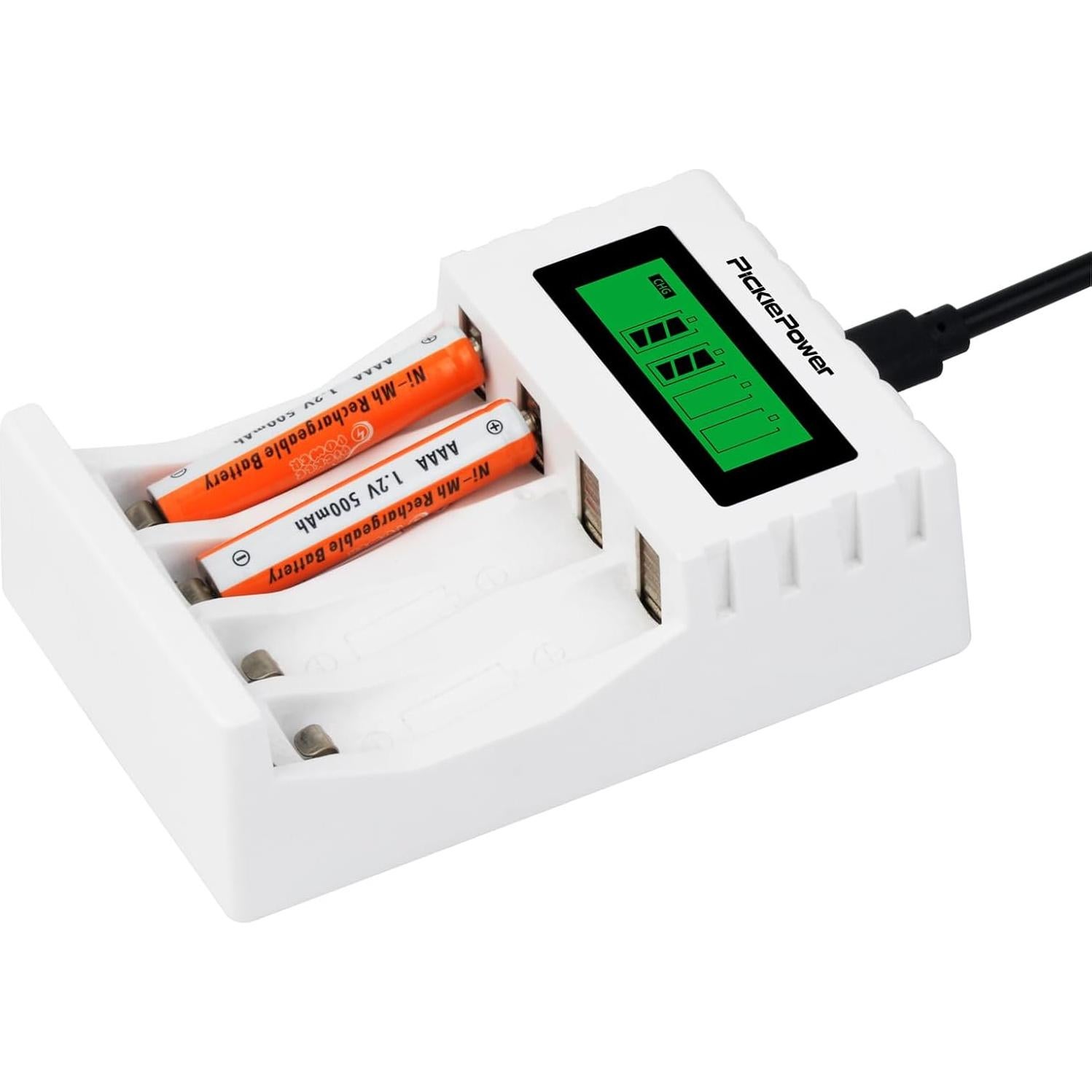 Baterías AAAA Recargables Pickle Power 500mAh + Cargador LCD