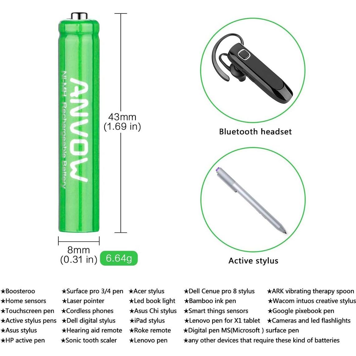 Baterías Recargables AAAA ANVOW 1.2V 400mAh - 4 Unidades
