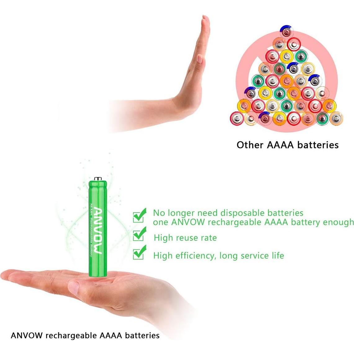 Baterías Recargables AAAA ANVOW 1.2V 400mAh - 4 Unidades