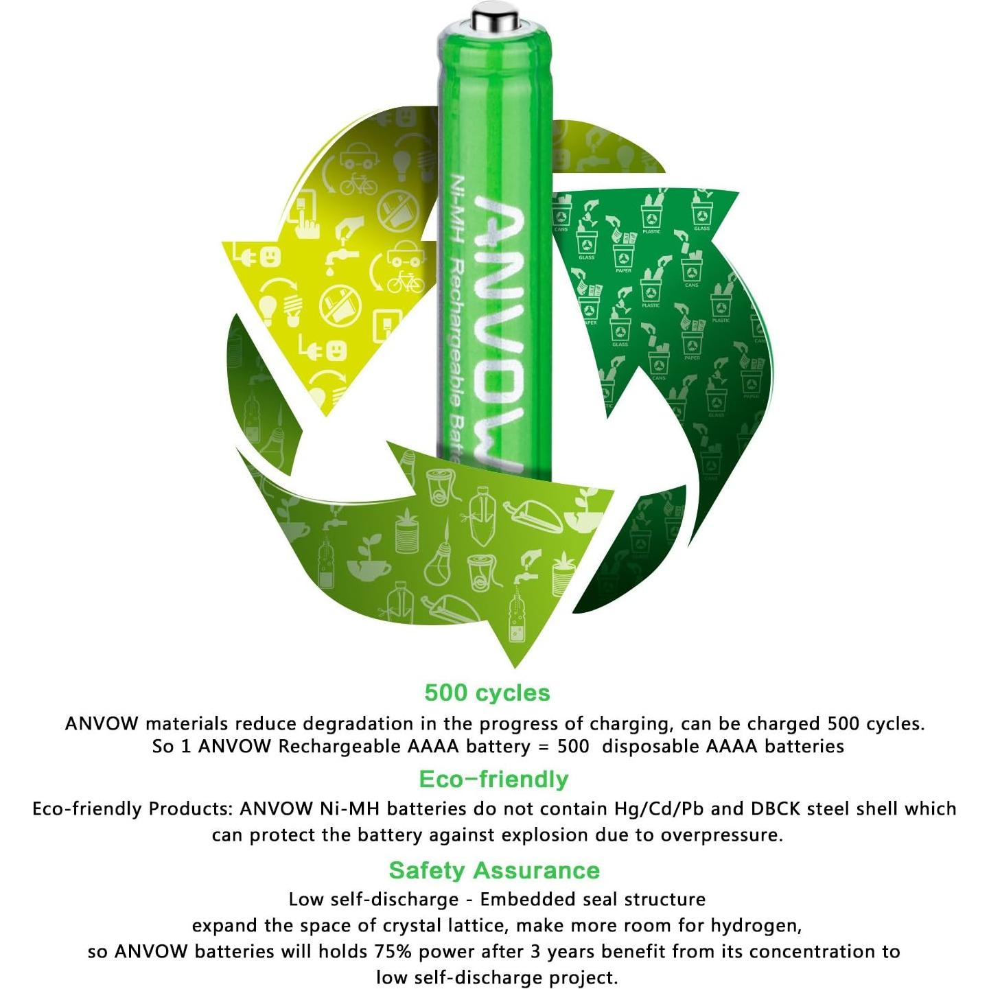 Baterías Recargables AAAA ANVOW 1.2V 400mAh - 4 Unidades