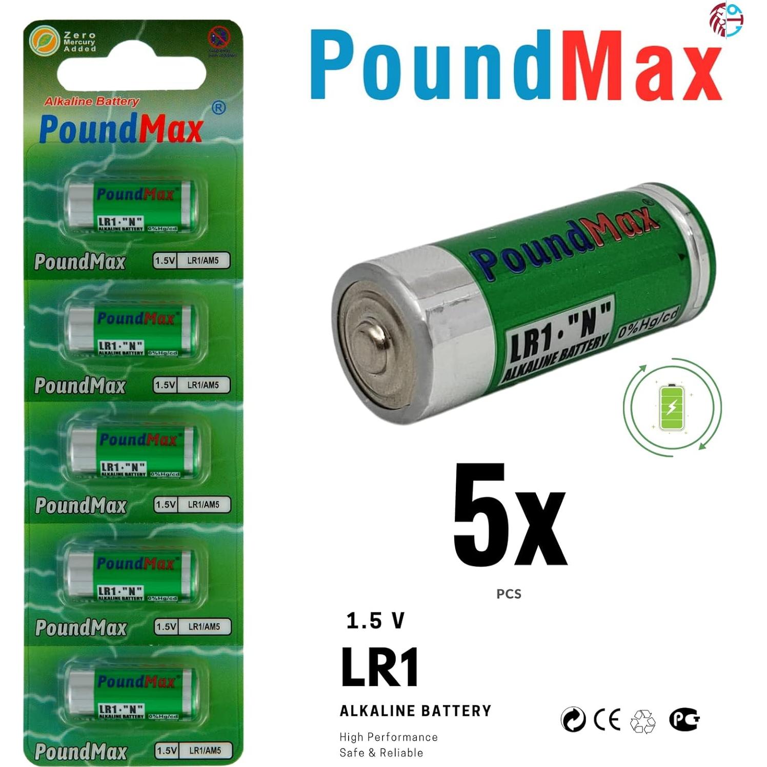 Baterías Alcalinas PoundMax 5 x 910A LR1 N Tipo MN9100 1.5V