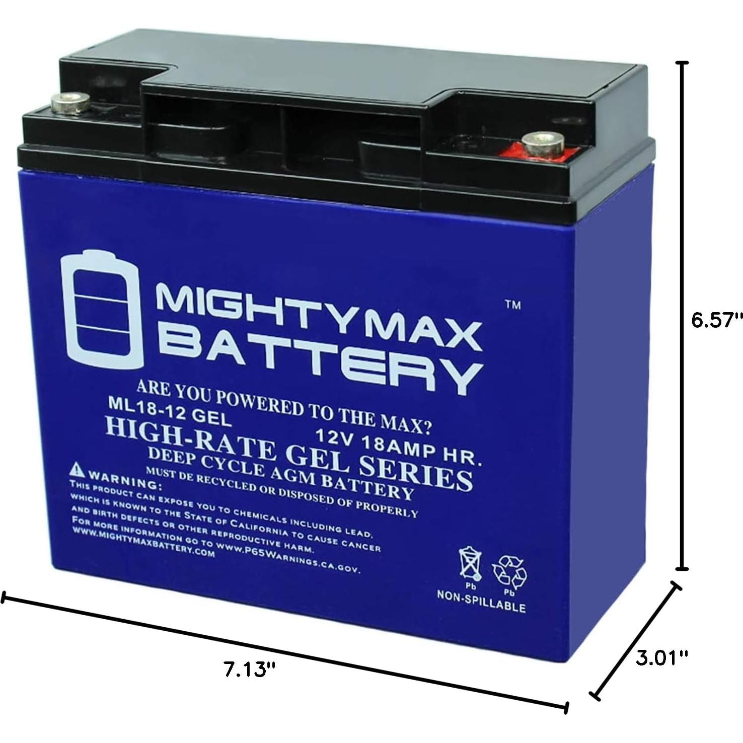 Batería GEL 12V 18AH Mighty Max ML18-12GEL para Jump n Carry
