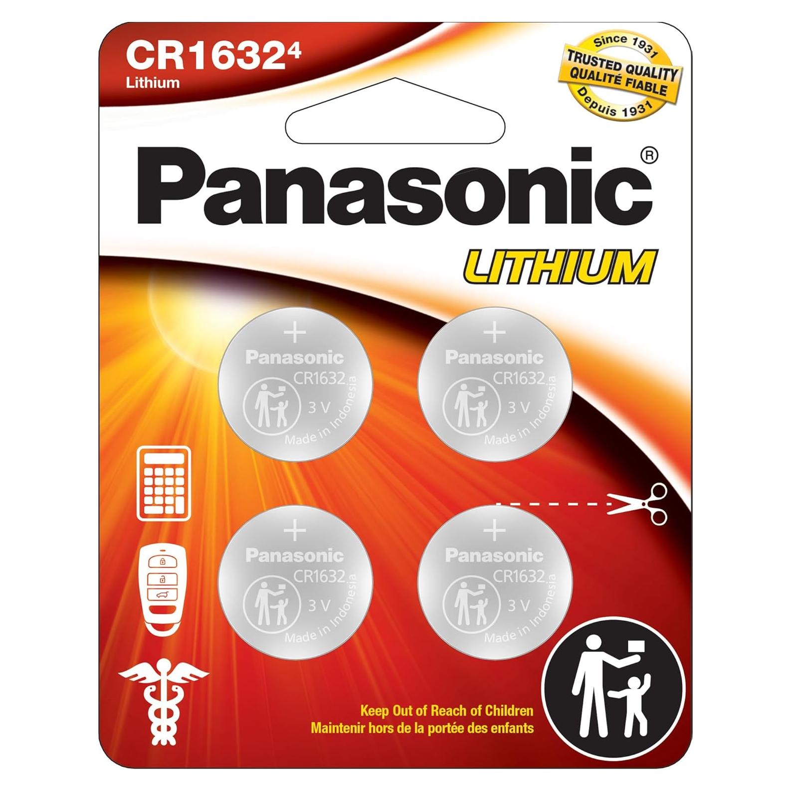 Baterías de botón de litio Panasonic CR1632 3V - Paquete de 4