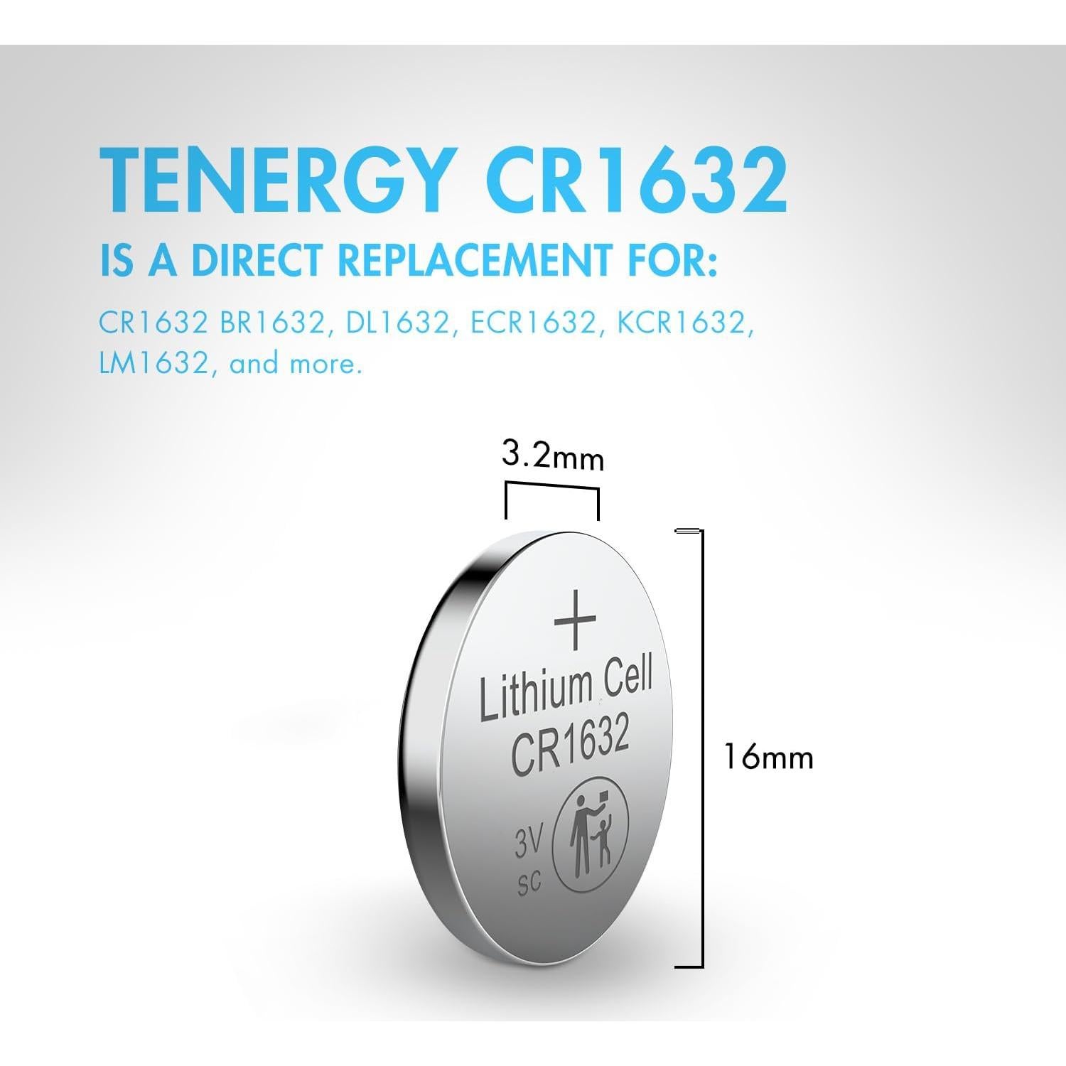 Batería de Botón CR1632 Tenergy - Paquete de 5 Unidades