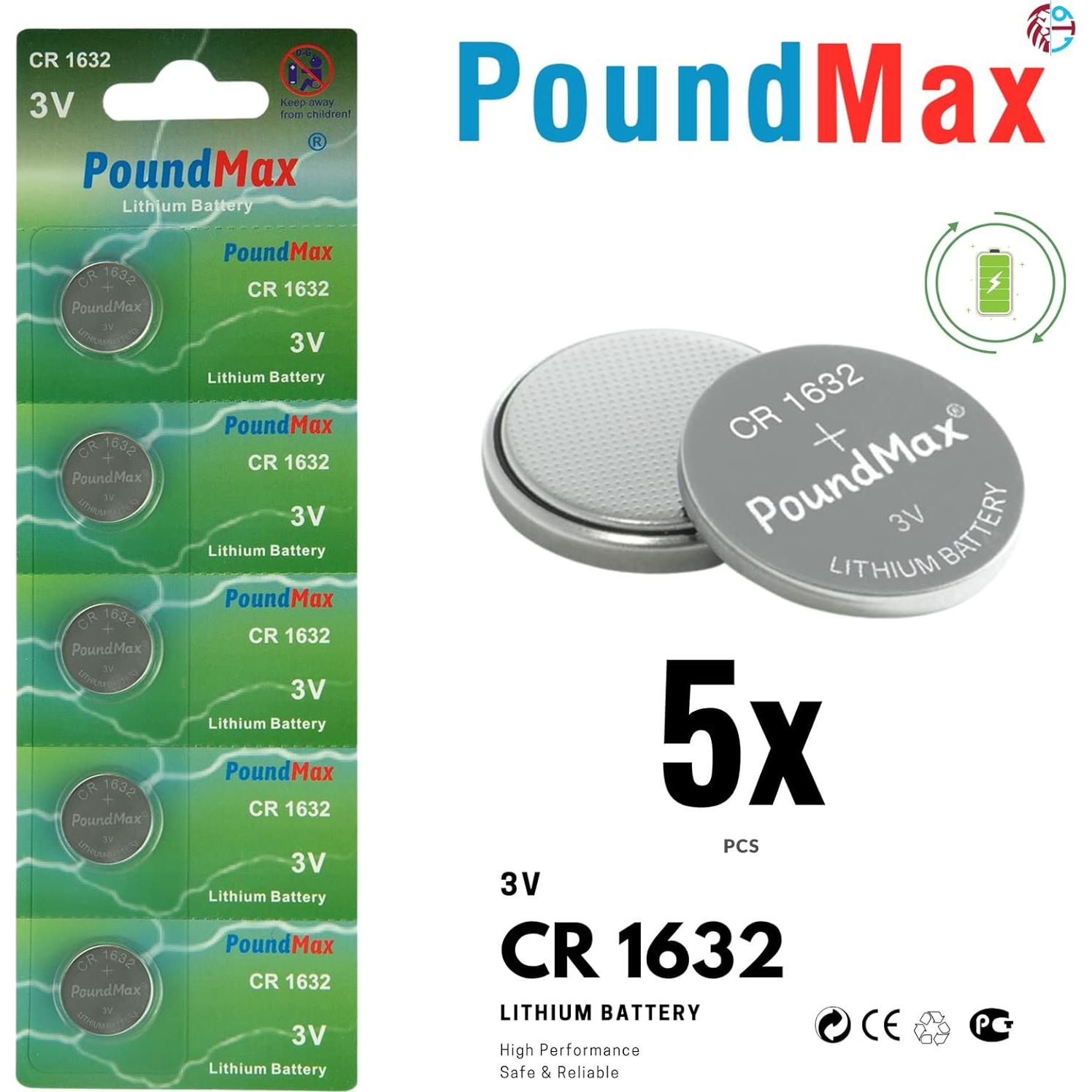 Baterías de Litio 3V PoundMax CR1632 - Paquete de 5 Unidades