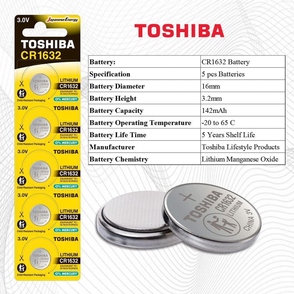 Batería de moneda de litio Toshiba CR1632 3V - Paquete de 5