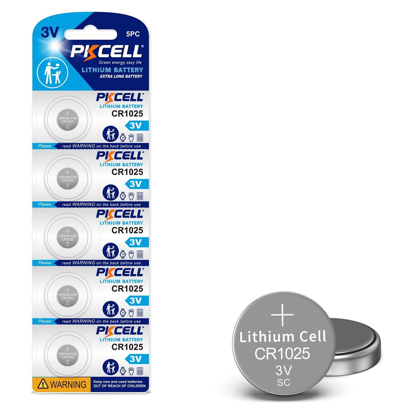 Paquete de 5 Baterías de Litio CR1025 3V PKCELL