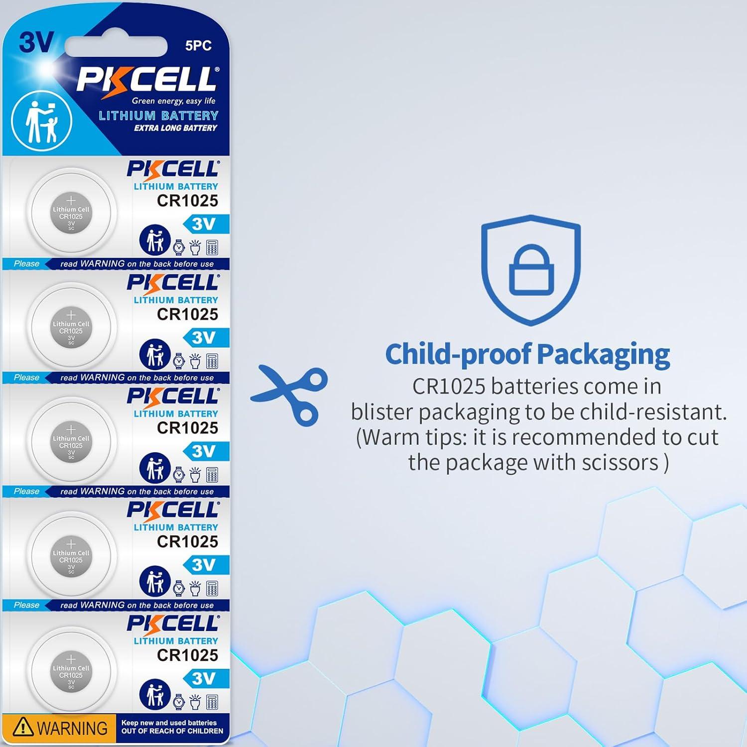 Paquete de 5 Baterías de Litio CR1025 3V PKCELL