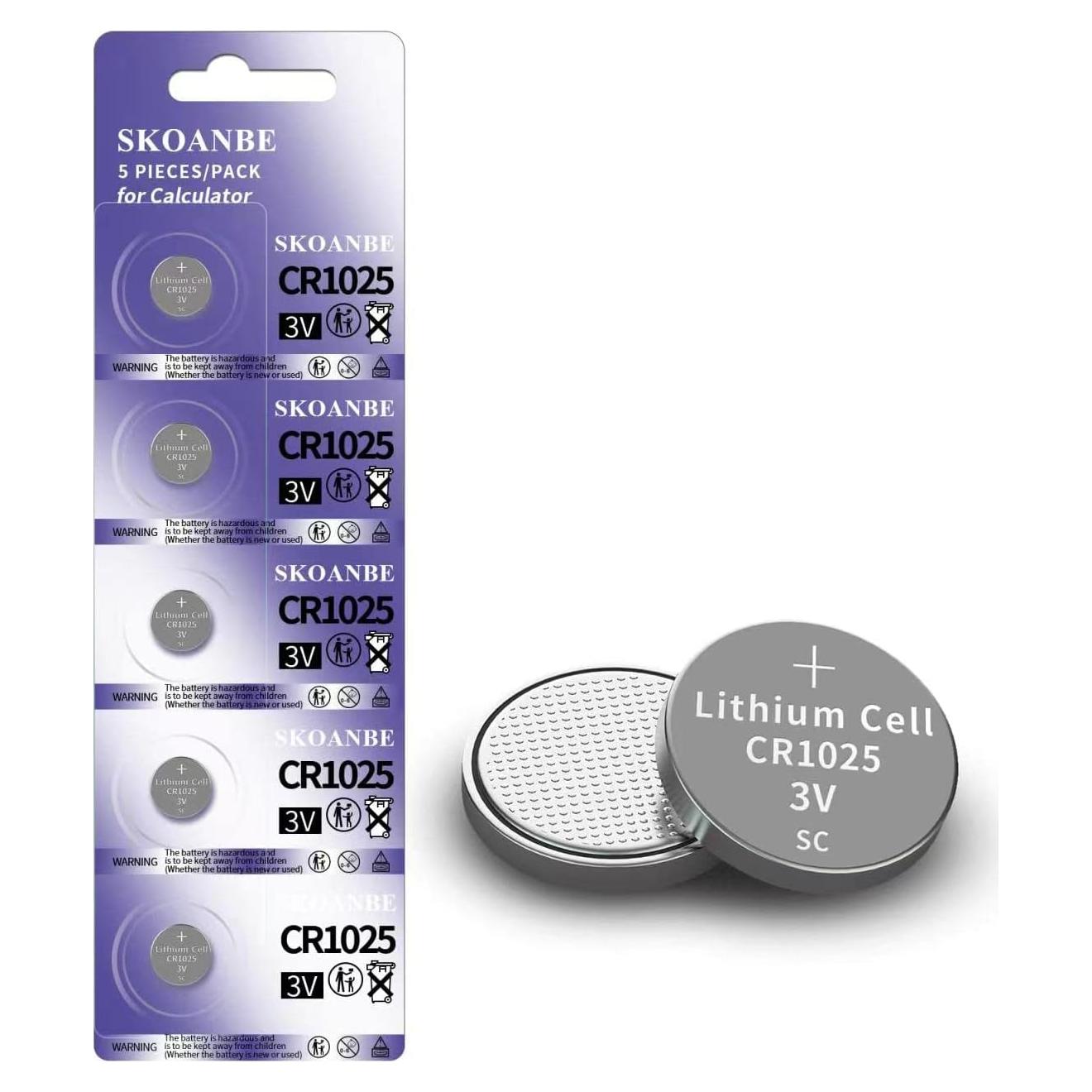 Batería de botón de litio SKOANBE CR1025 3V - 5 Paquetes